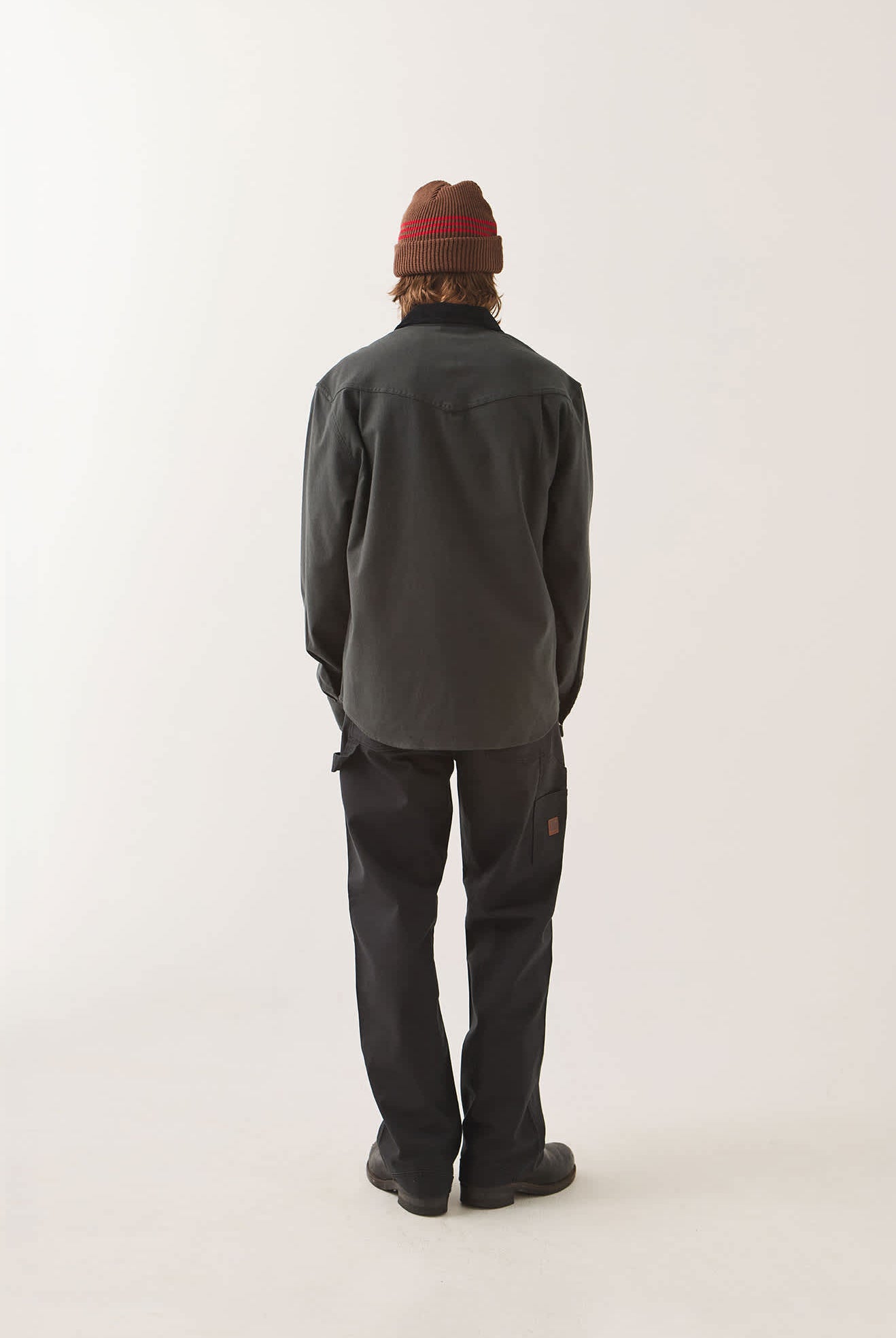 Men's Bowery Builders Ranch Performance Flannel in the color Black - Men's Back View