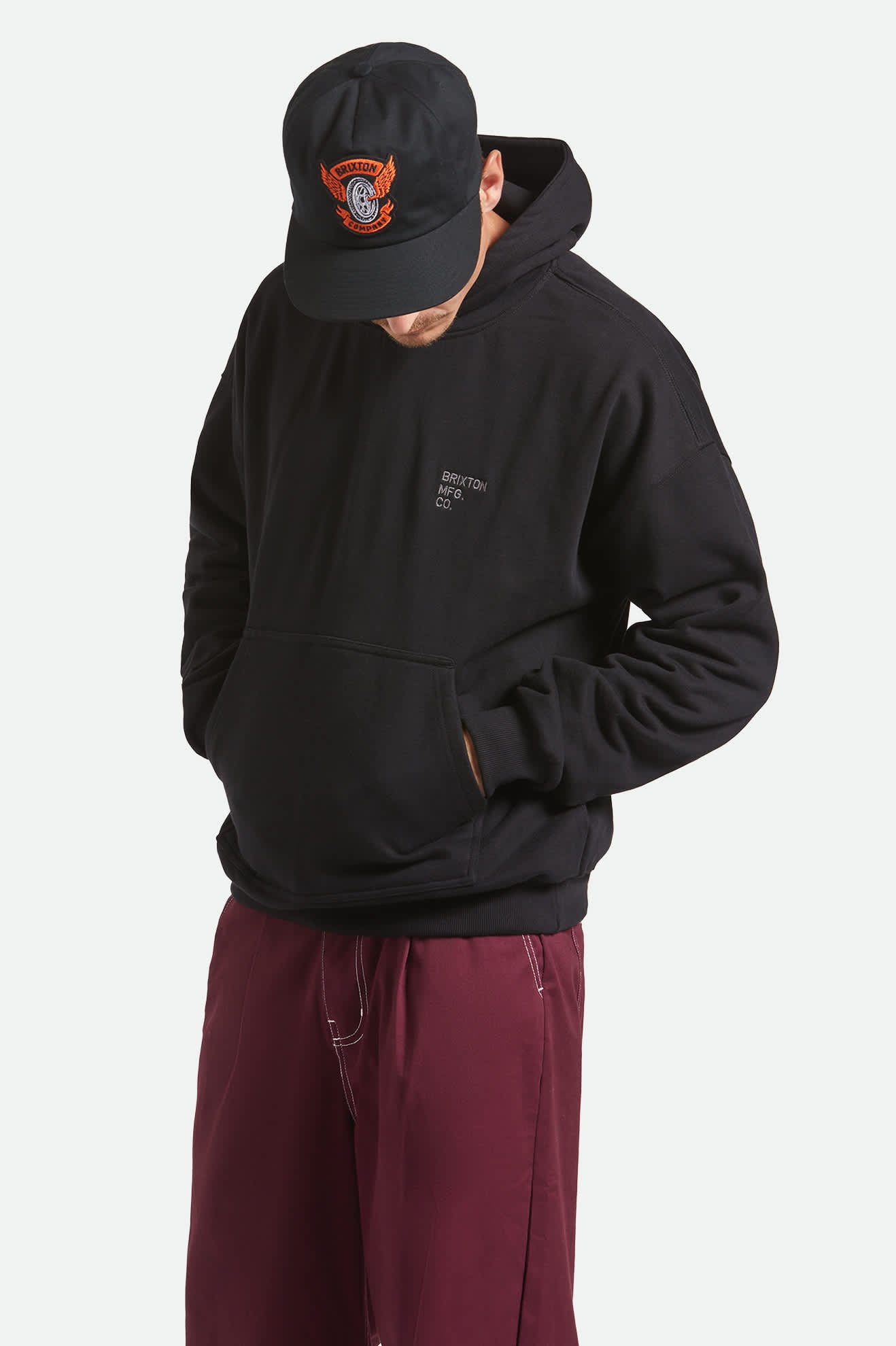 Men's Embroidered Heavyweight Oversized Hoodie in the color Black - Men's Side View
