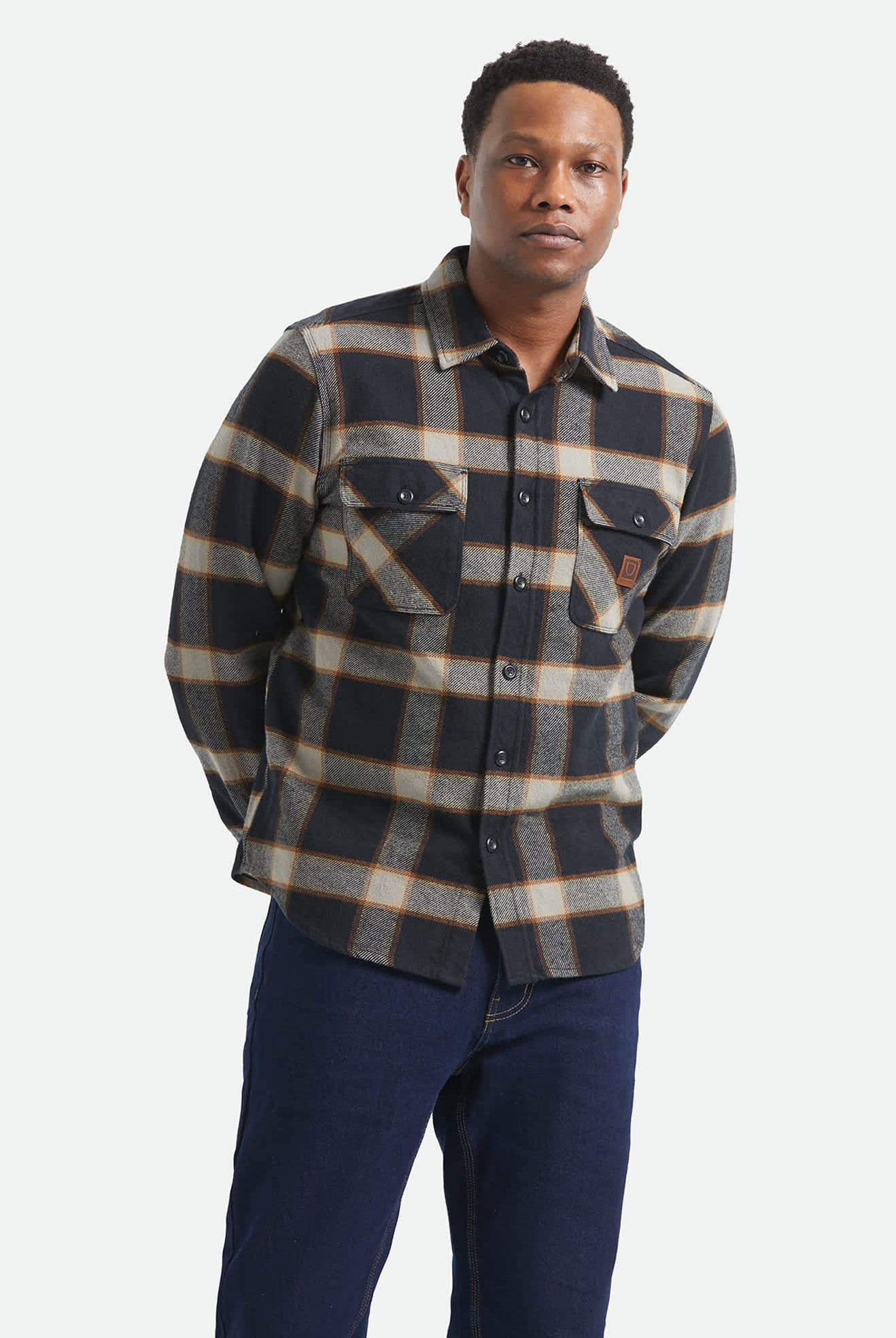 Men's Bowery Flannel in the color Black/Cream - Men's Front View