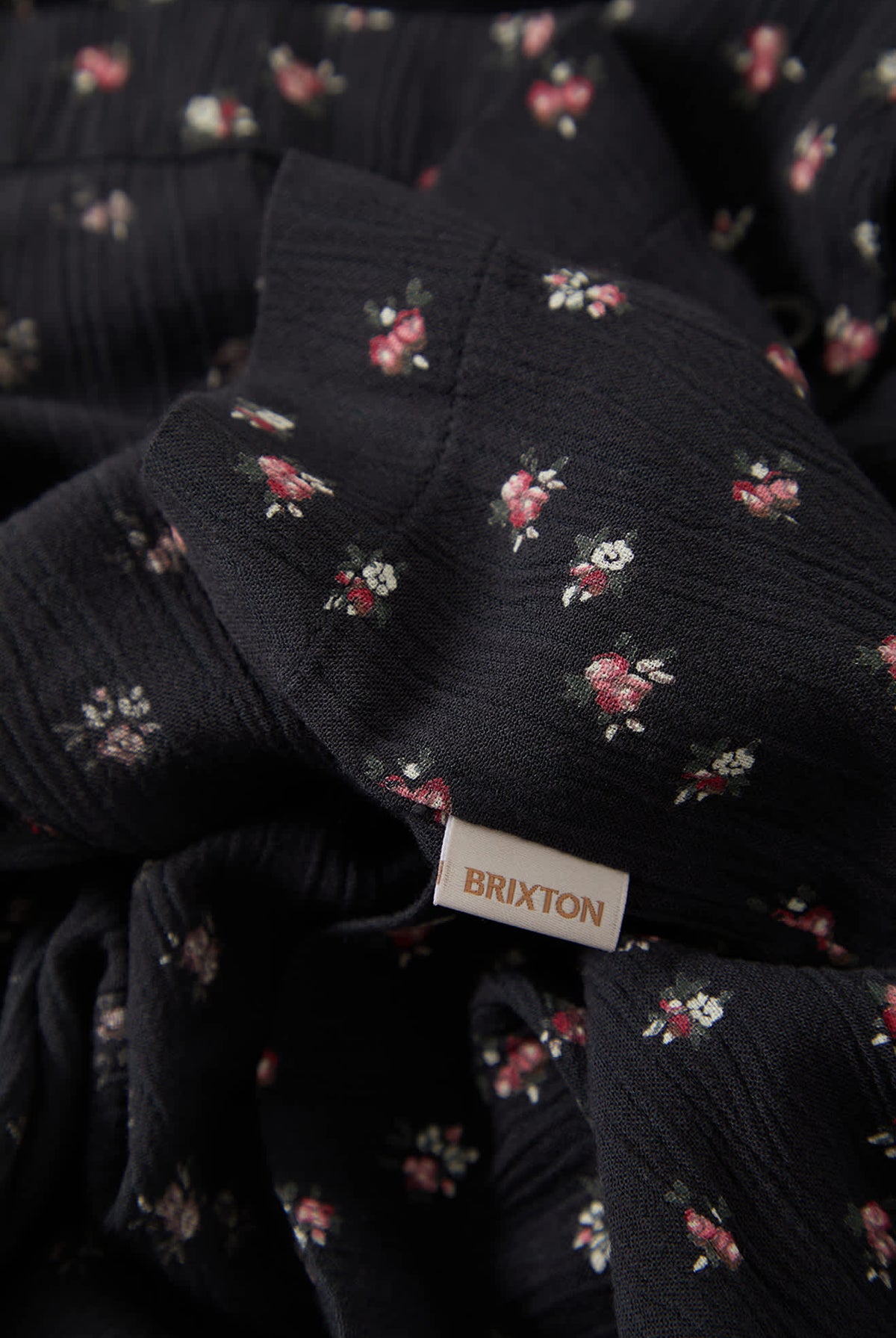 Women's Silky Bowling Button Down Shirt in the color Black Ditsy Floral - Additional Laydown image