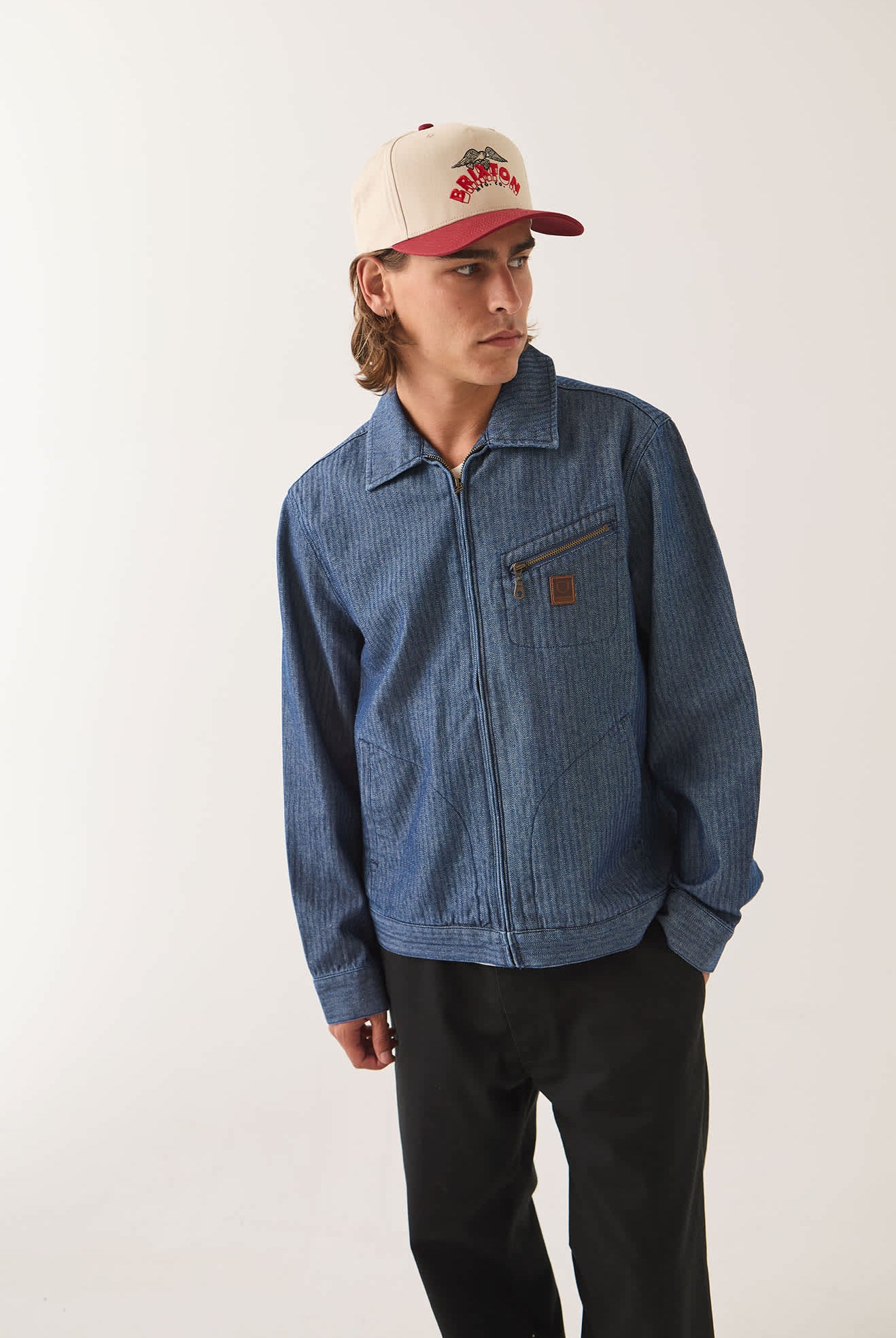 Men's Mechanic Garage Zip Jacket in the color Indigo Herringbone - Men's Side View