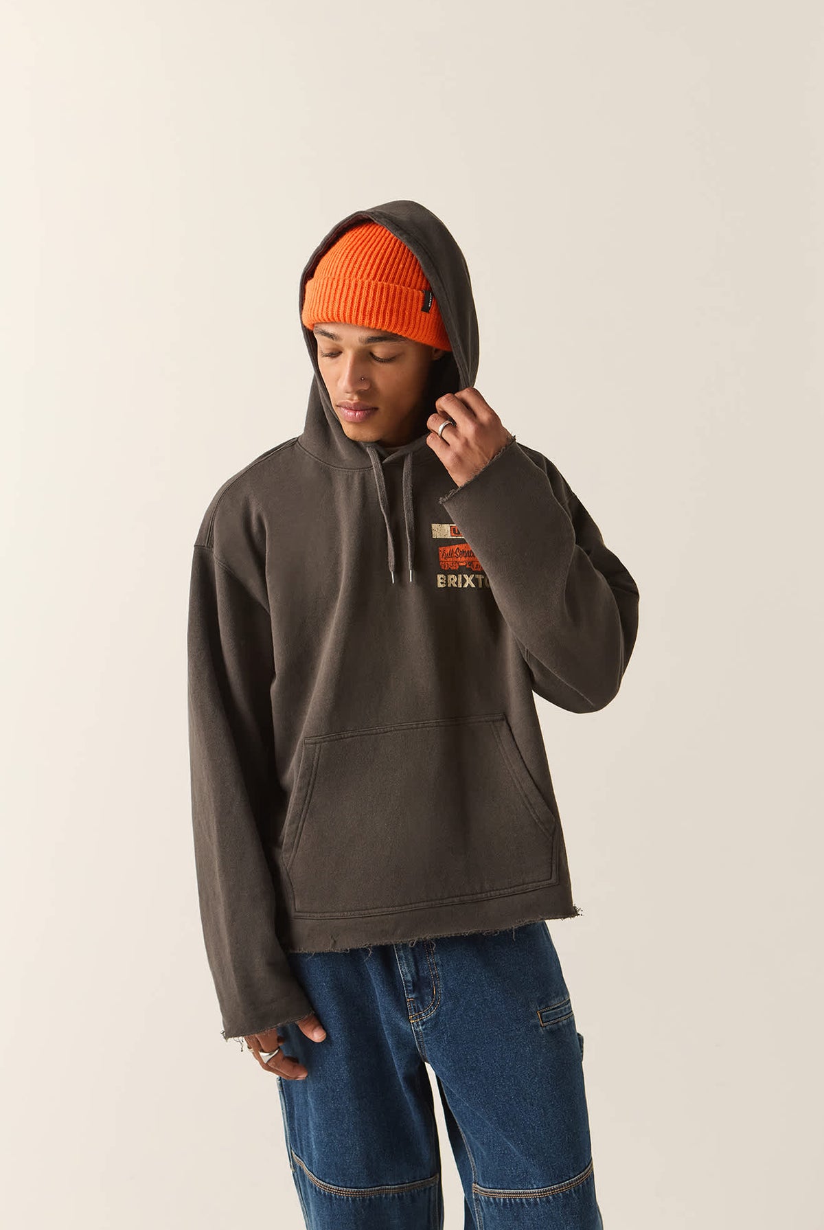 Men's 76 Chopped Hoodie in the color Washed Black - Men's Front View