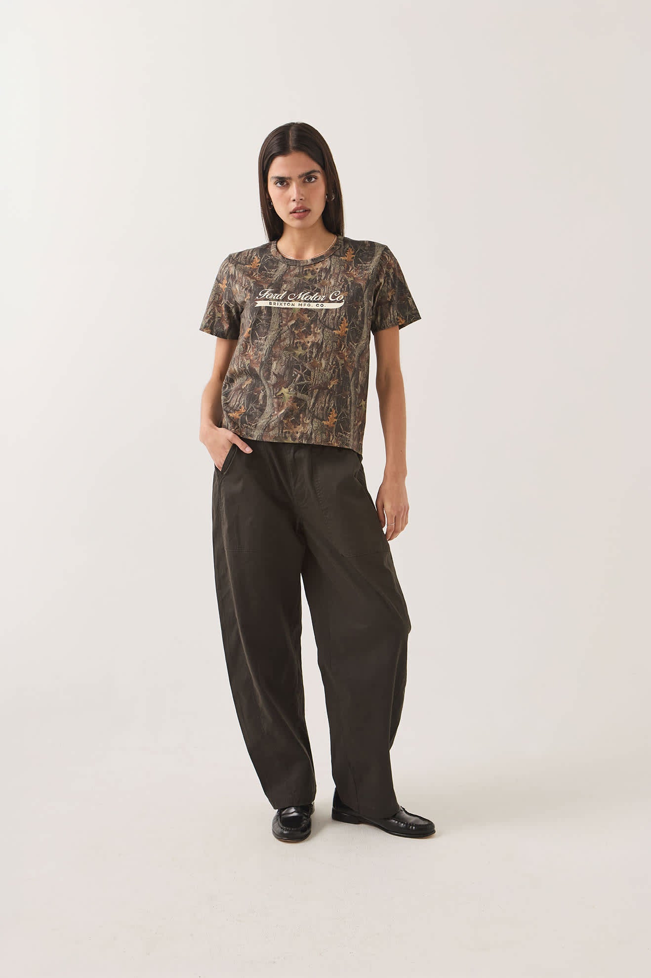 Women's Ford x Brixton T-Shirt in the color Boxwood Green - Women's Front View