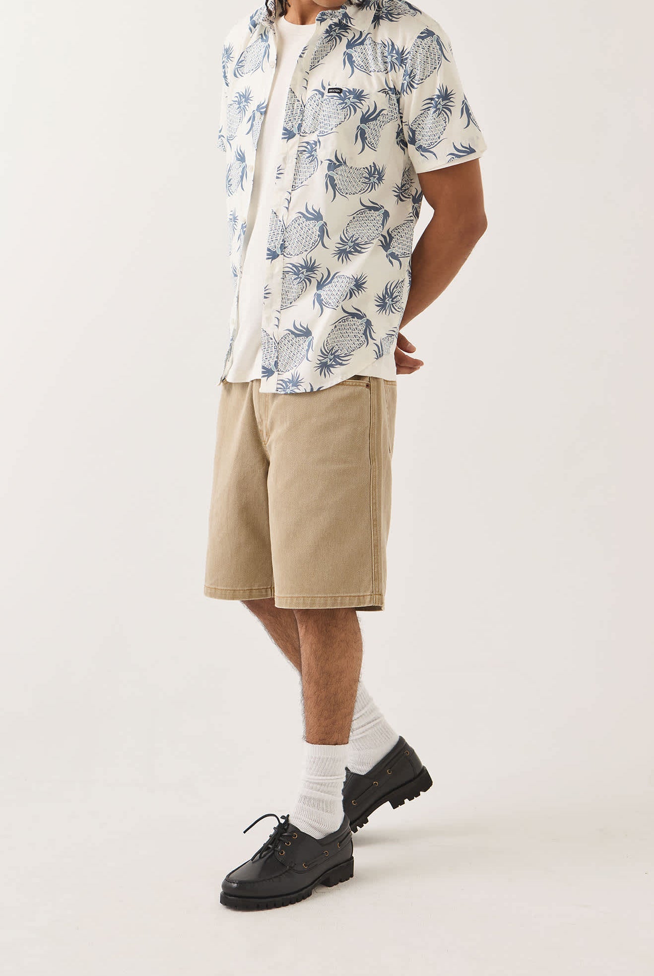 Men's Brixton Relaxed Short in the color Washed British Khaki - Men's Side View