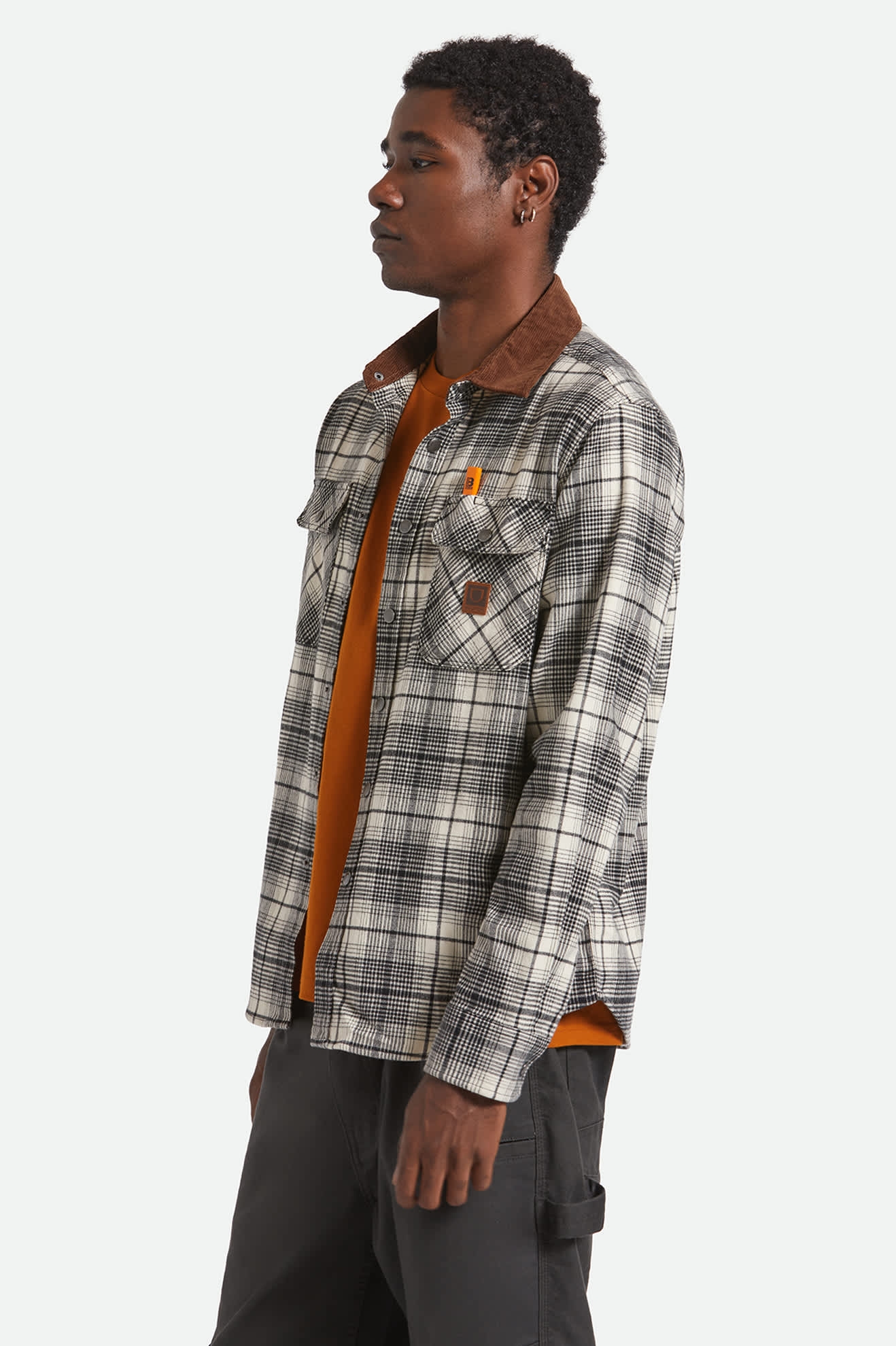 Men's Builders Bowery Performance Flannel in the color Off White/Black - Men's Side View