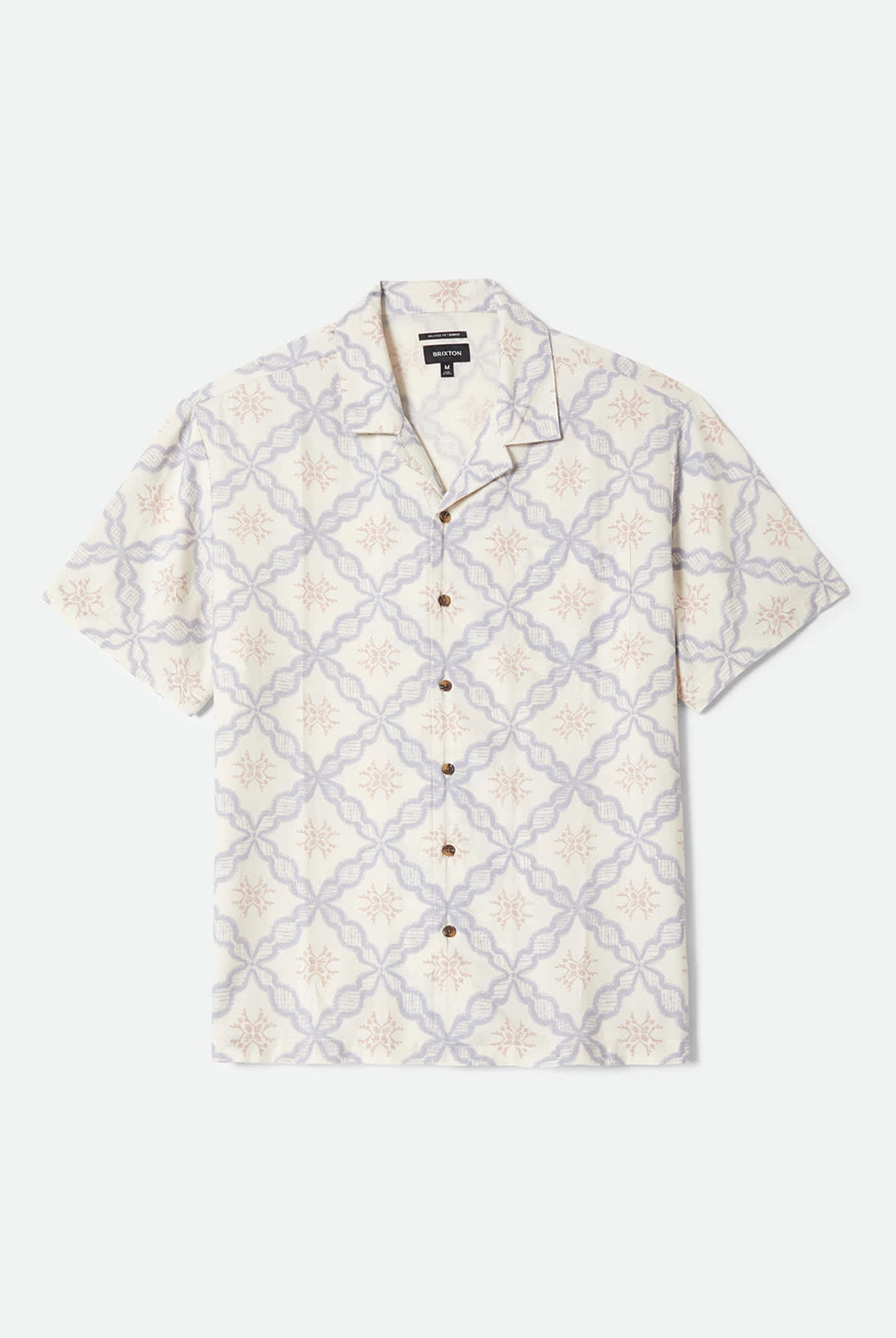 Men's Bunker Slub Short Sleeve Shirt in the color Off White/Blue Tile - Front Product View