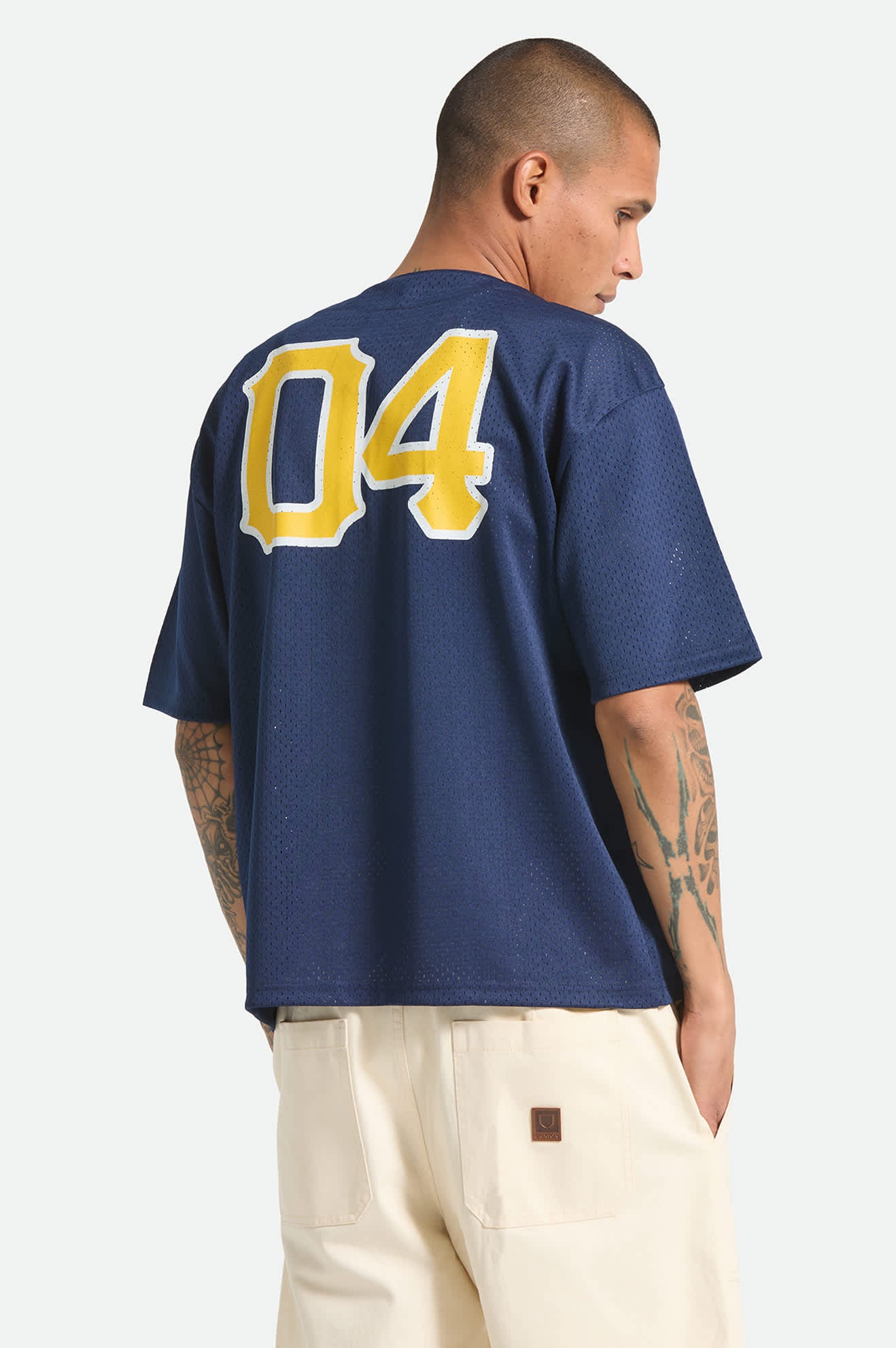 Men's The Brixton Mesh Short Sleeve Baseball Jersey in the color Washed Navy - Men's Back View