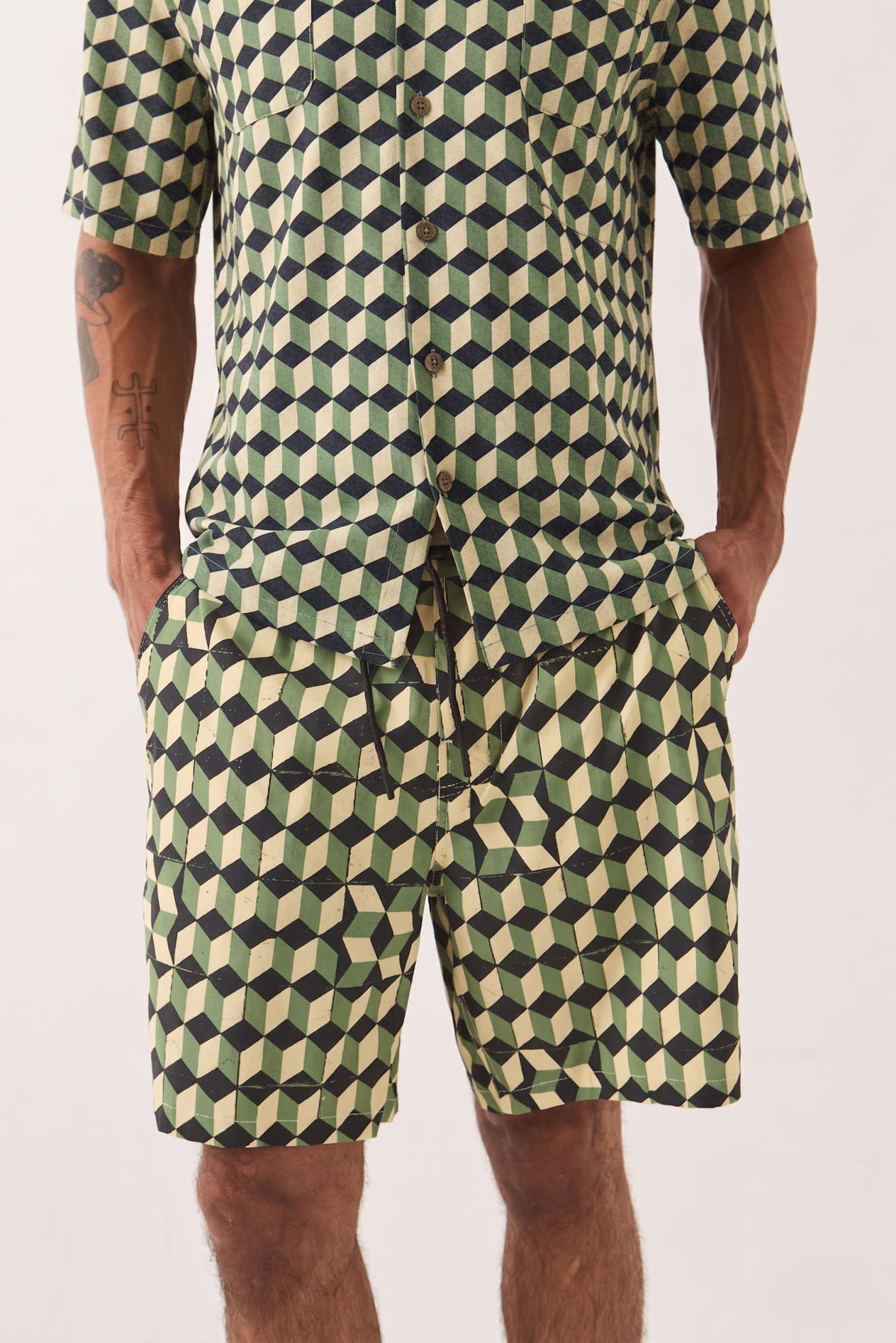 Men's Burger She Wrote Hybrid Short in the color Black/Green Tile - Additional Fit image