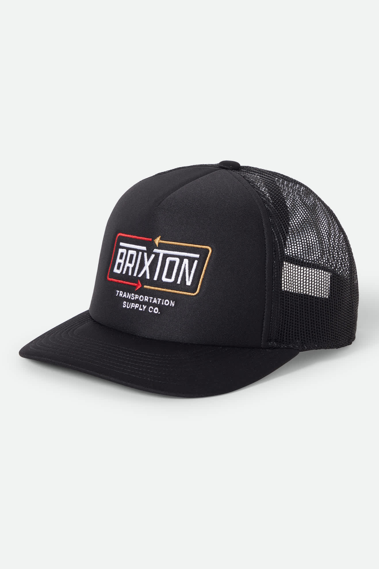 Unisex Caldwell Netplus Trucker Hat in the color Black/Black - Front Product View