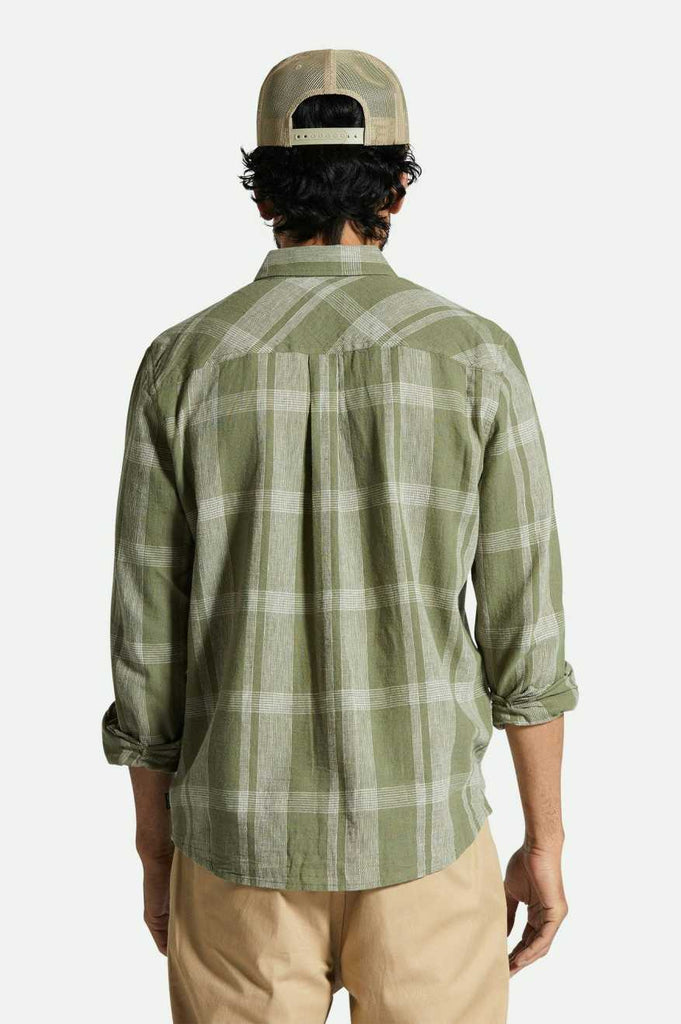 Brixton Memphis Linen Blend L/S Woven Shirt - Olive Surplus/Whitecap