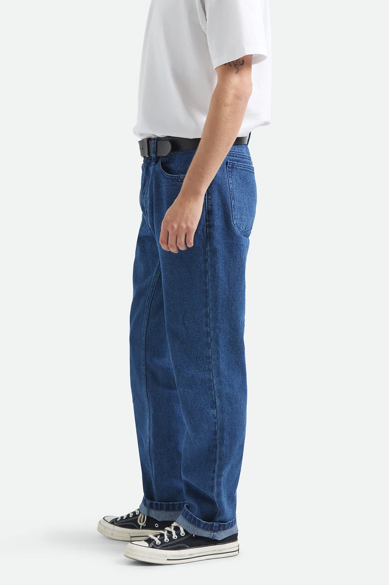 Men's Builders 5-Pocket Pant in the color Medium Wash Denim - Men's Side View