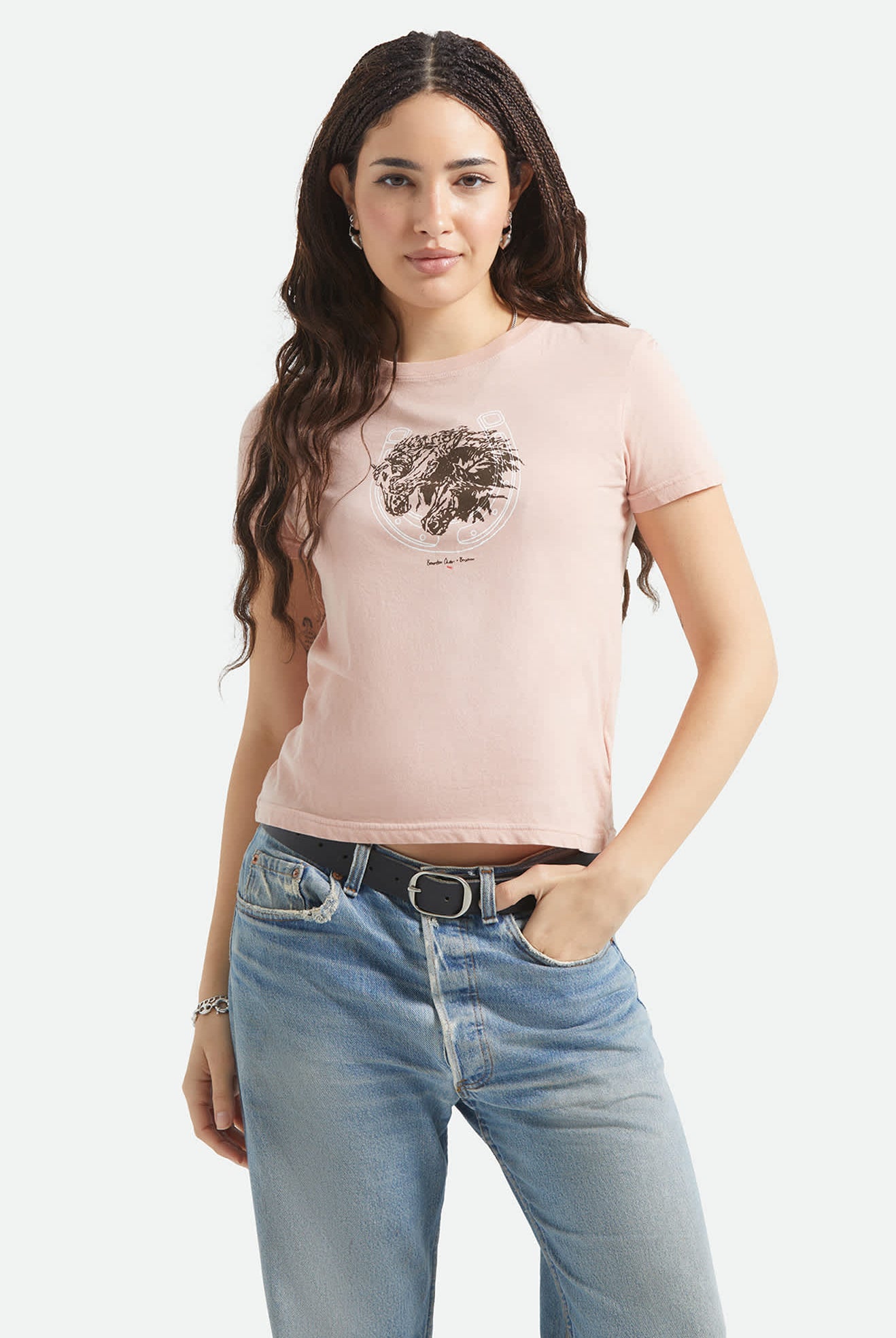 Women's Pony Club Slim Crew T-Shirt in the color Silver Pink - Women's Front View