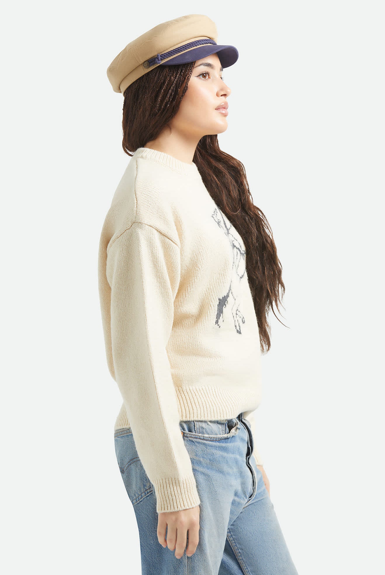 Women's Brixton Ranching Club Crew Sweater in the color Whitecap - Additional Fit image