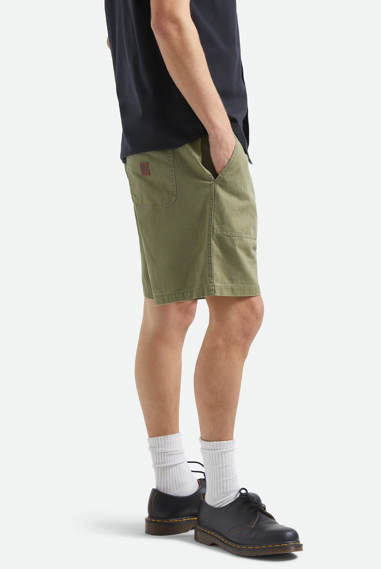 Men's Surplus Vintage Wash Herringbone Short in the color Washed Olive Green - Men's Side View