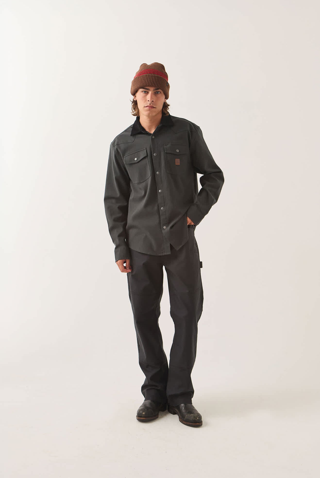 Men's Bowery Builders Ranch Performance Flannel in the color Black - Men's Front View