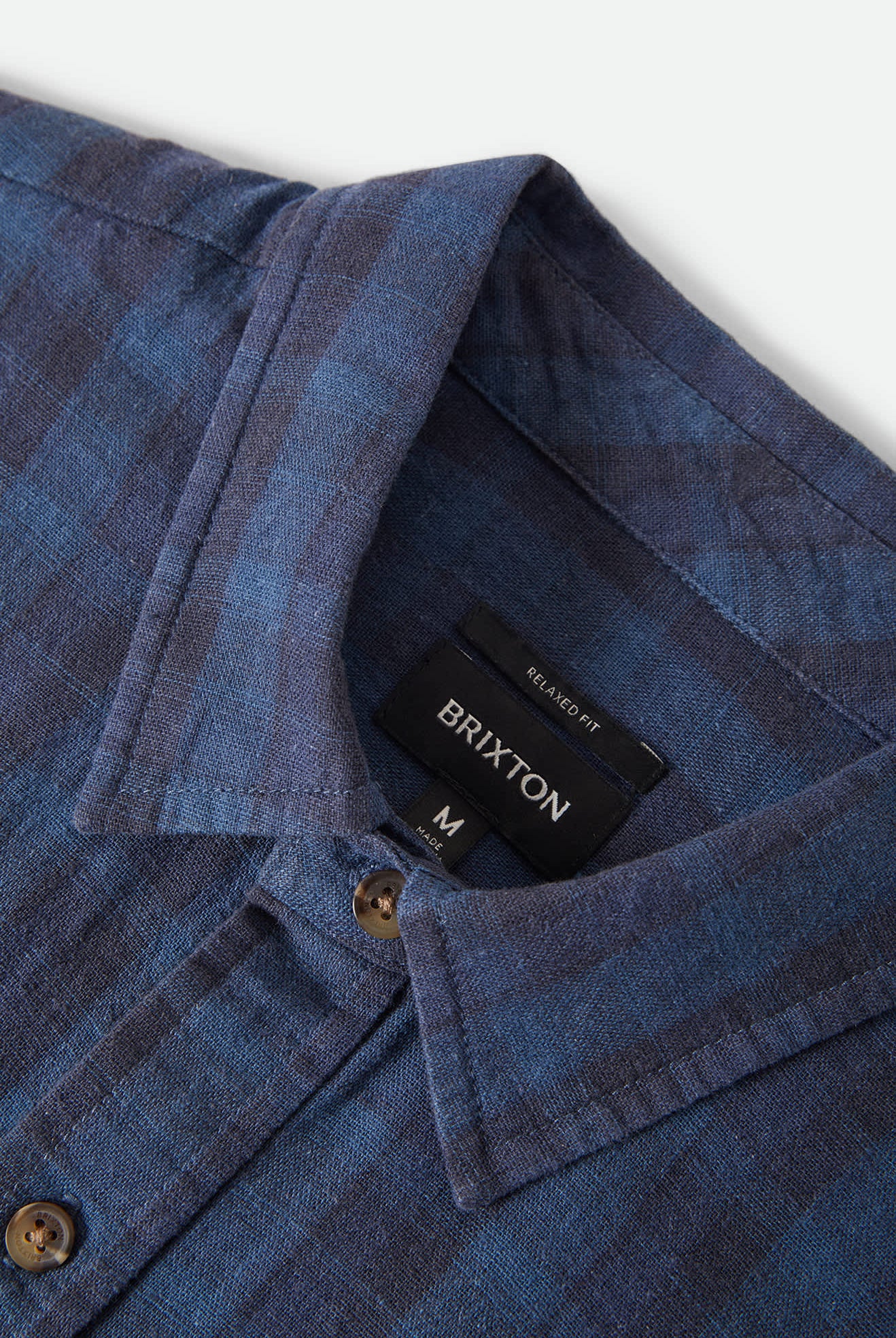 Men's Cru Linen Blend Plaid Short Sleeve Shirt in the color Dark Blue/Black Plaid - Additional Laydown image