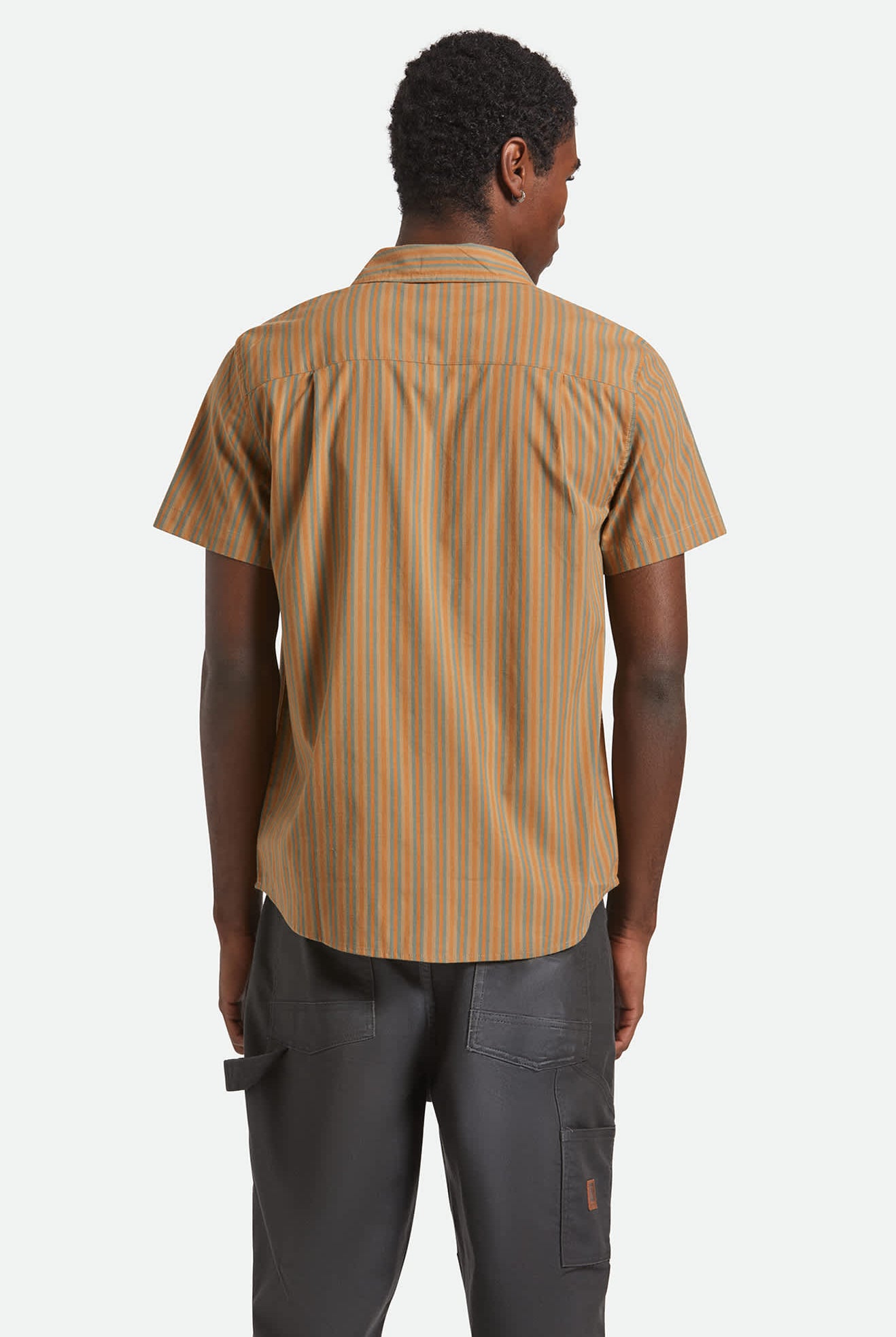 Men's Charter Stripe S/S Shirt in the color Rustic Caramel/Night Sage - Men's Back View