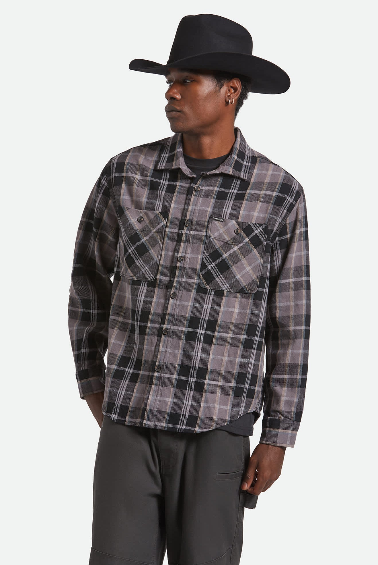 Men's Vintage Wash Flannel in the color Black/Charcoal Beige/Slate - Men's Front View