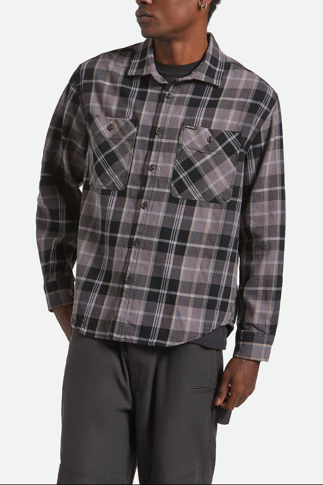Men's Vintage Wash Flannel in the color Black/Charcoal Beige/Slate - Men's Front View