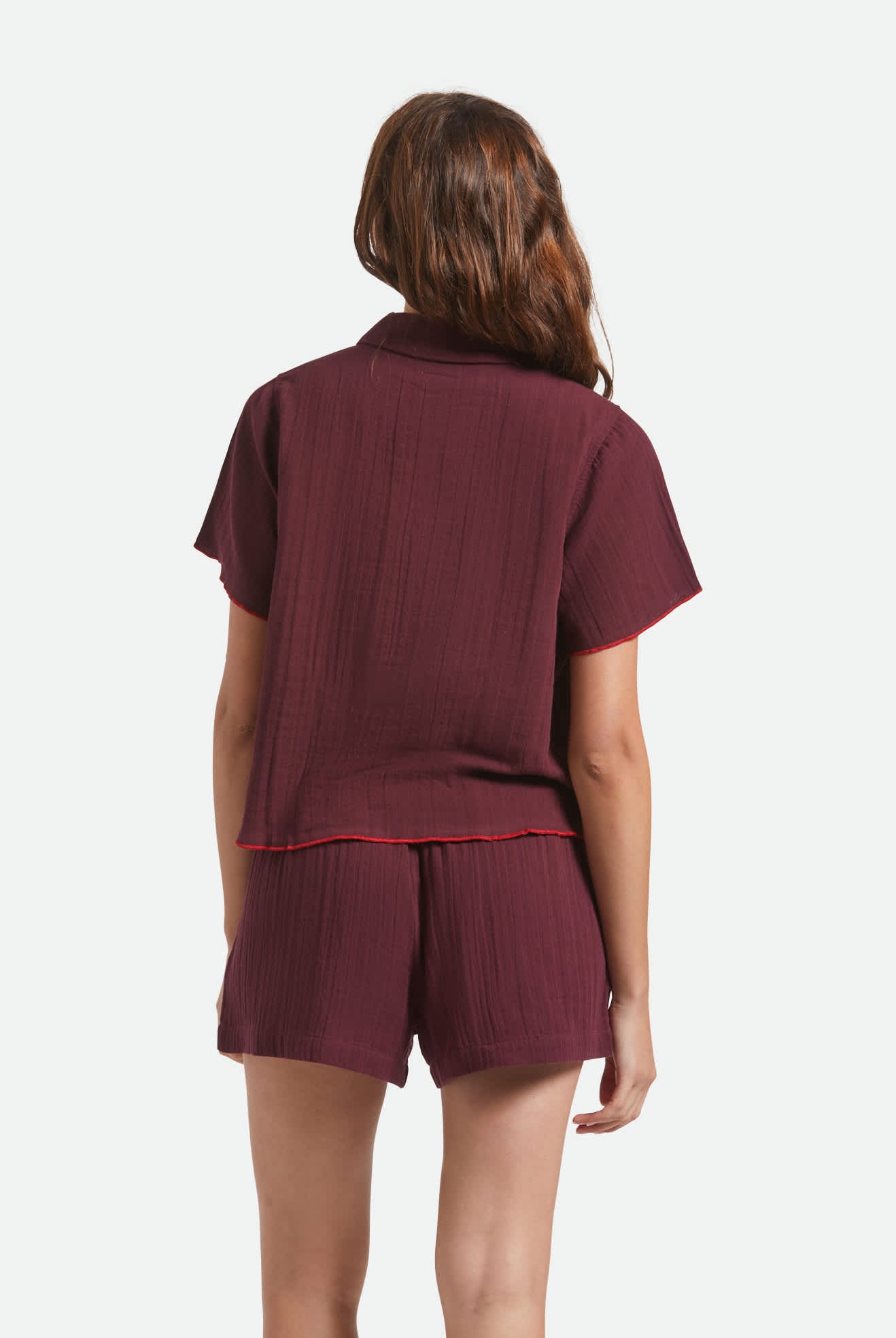 Women's Wandering Tie Top in the color Port - Women's Back View