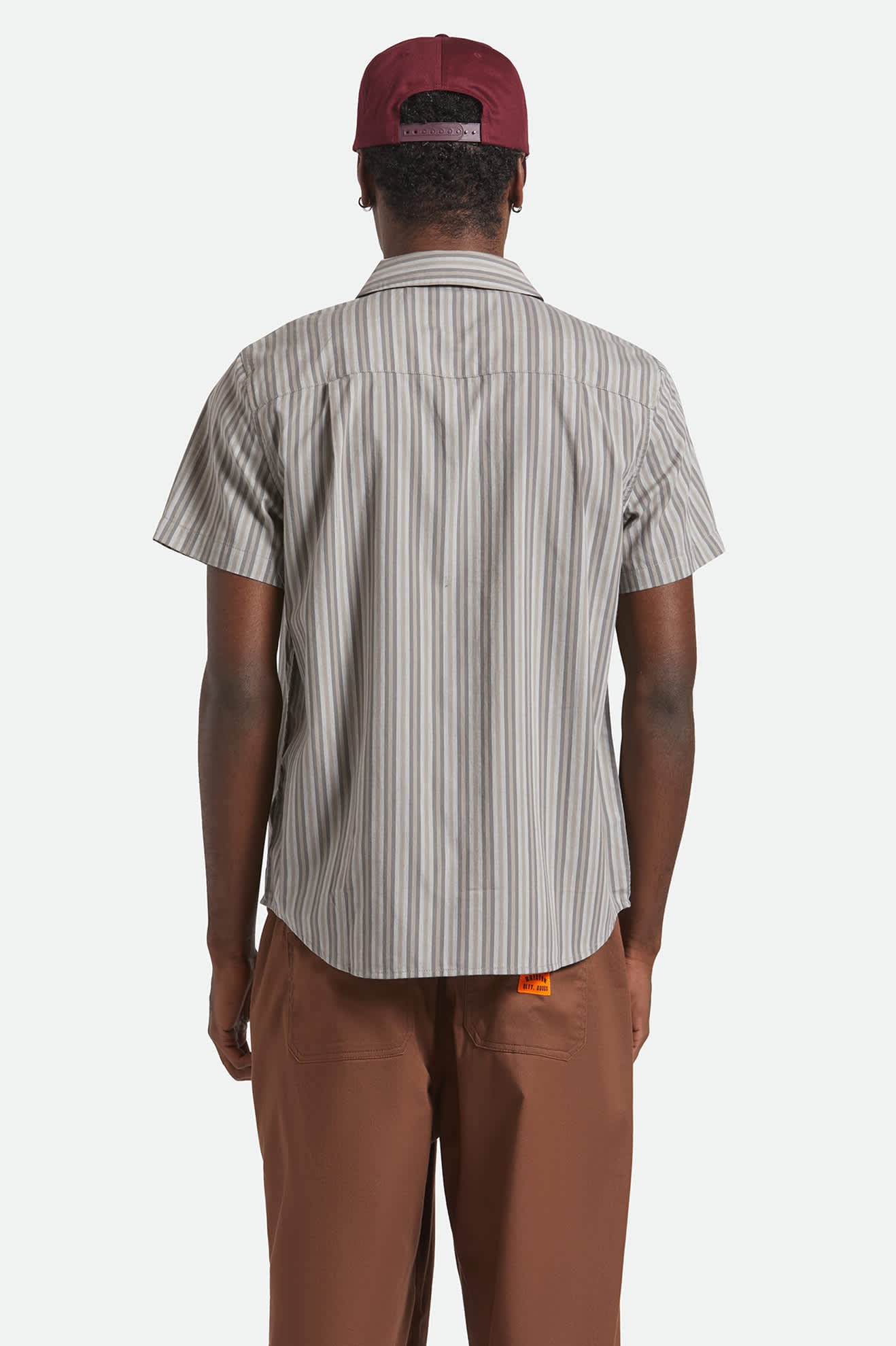 Men's Charter Stripe S/S Shirt in the color Charcoal/Grey - Men's Back View