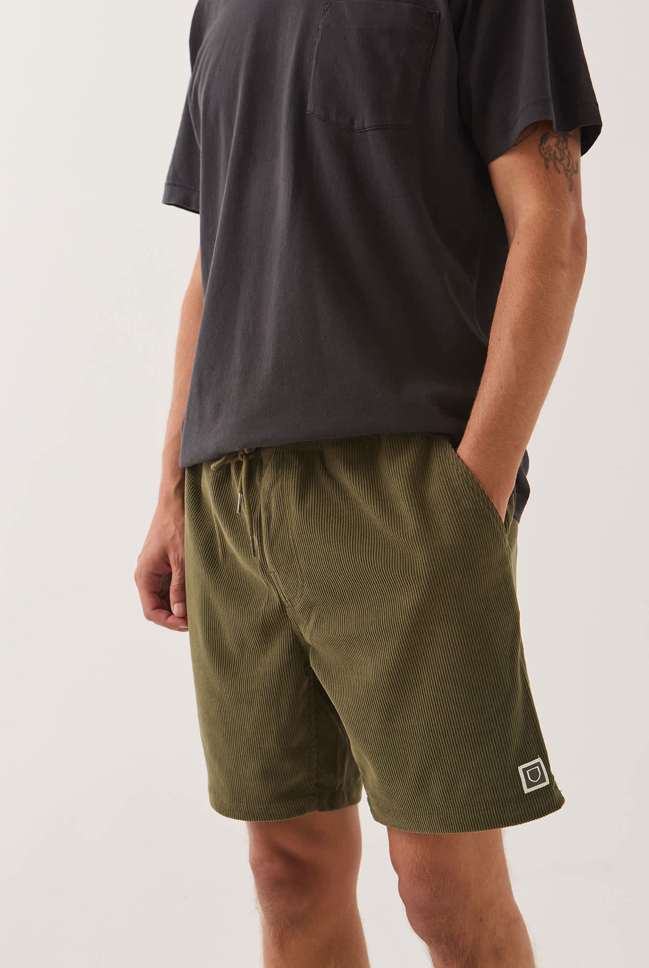Men's Everyday Corduroy Short in the color Dark Olive - Men's Side View