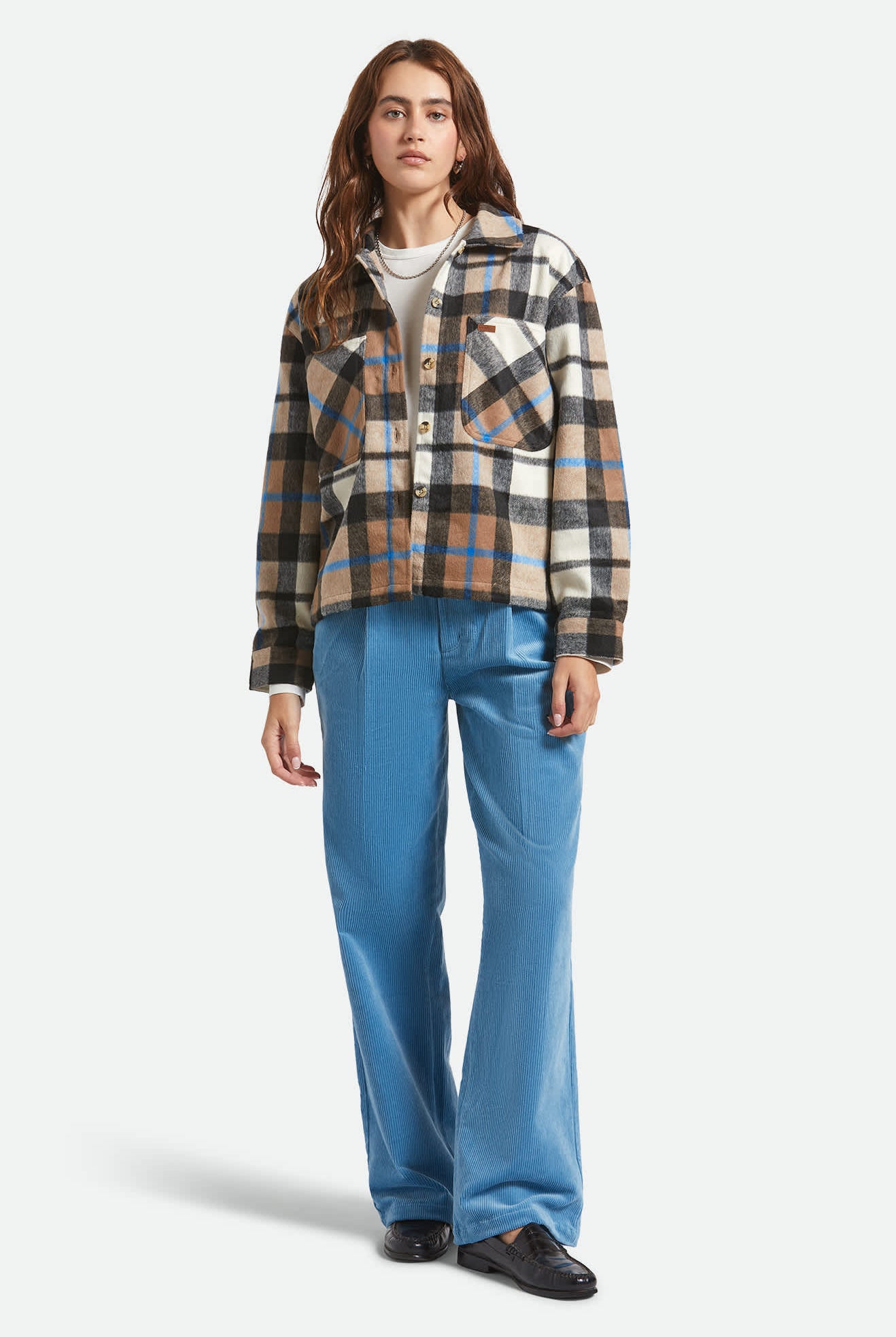 Women's Bowery Women's Soft Brushed Flannel in the color Washed Black/Sand - Additional Fit image