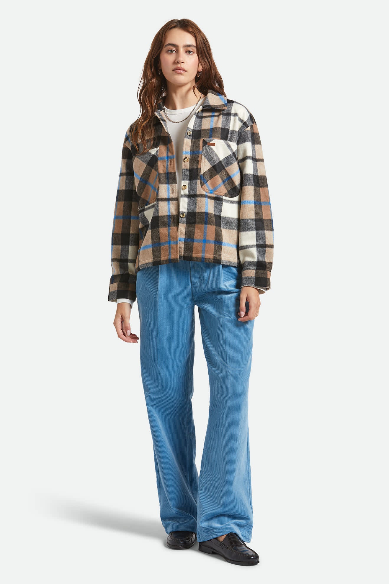 Women's Bowery Women's Soft Brushed Flannel in the color Washed Black/Sand - Additional Fit image