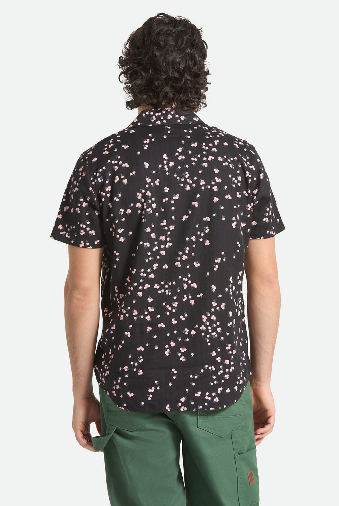 Men's Charter Slub Short Sleeve Shirt in the color Black/Pink - Men's Back View