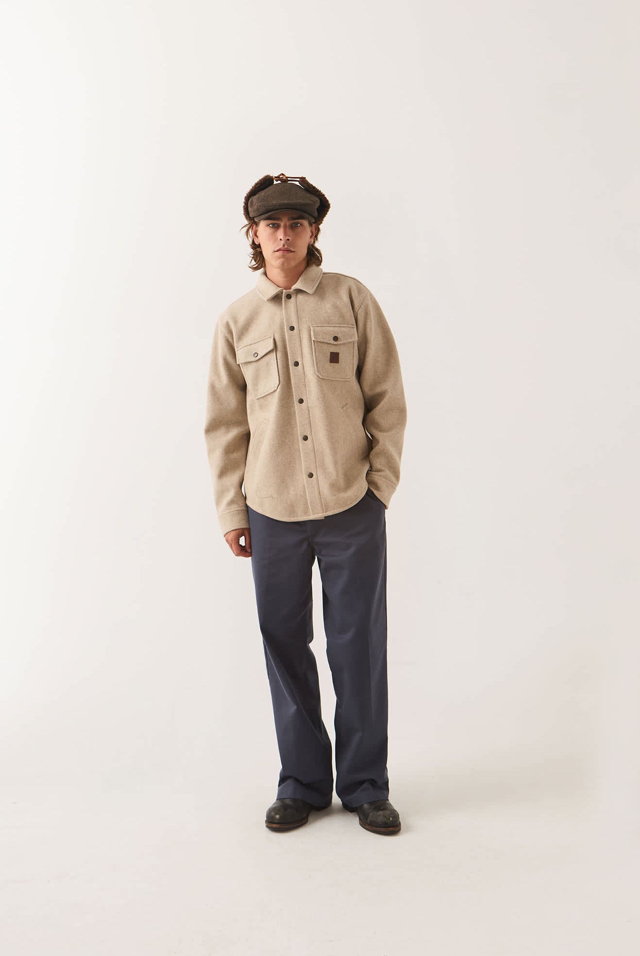 Men's Durham Felted Stretch Jacket in the color Oatmeal - Men's Front View