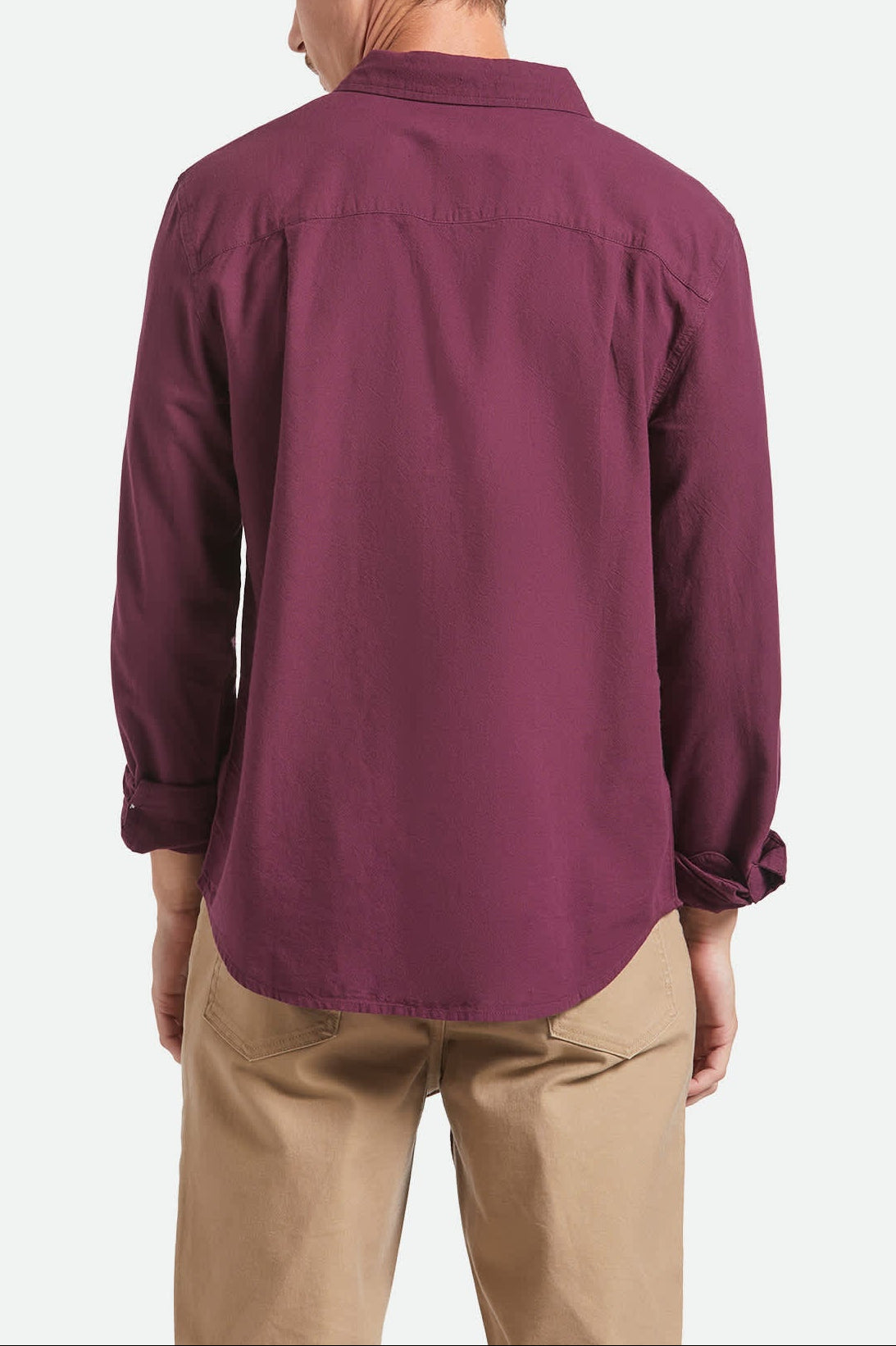 Men's Charter Long Sleeve Shirt in the color Port - Men's Back View