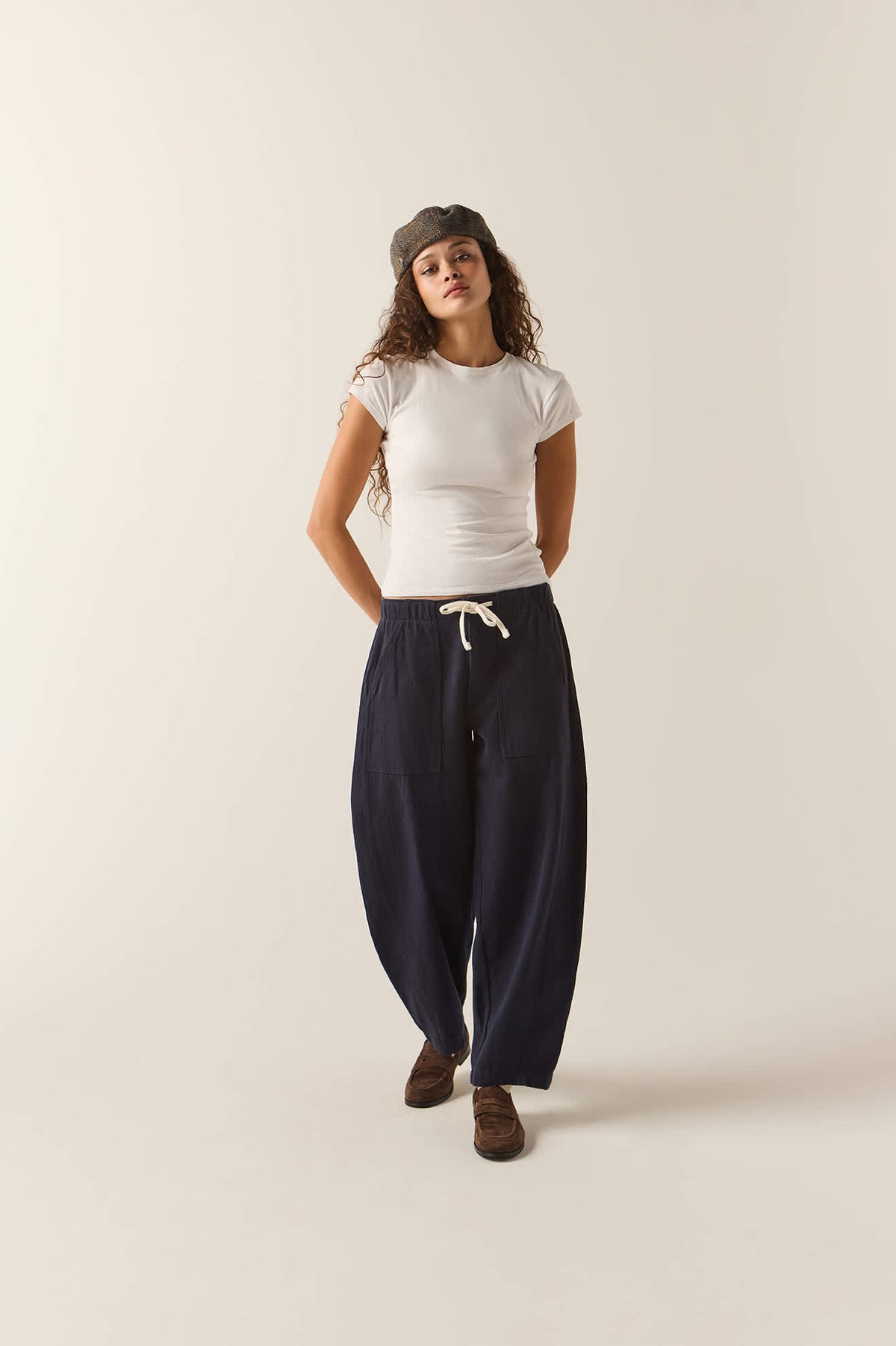 Women's Utility Everyday Barrel Pant in the color Washed Navy - Women's Front View