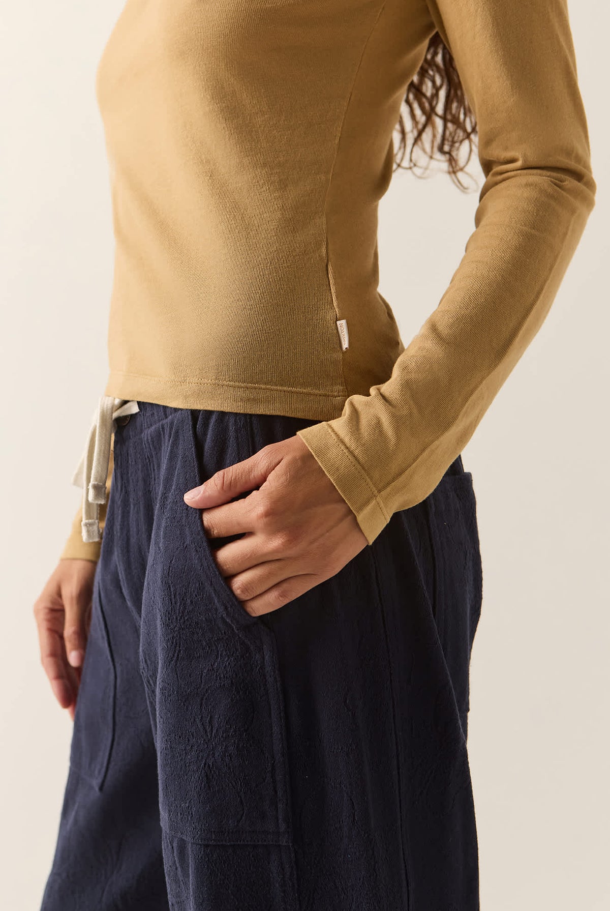 Women's Carefree Organic Garment Dye Slim T-Shirt in the color Khaki - Women's Side View