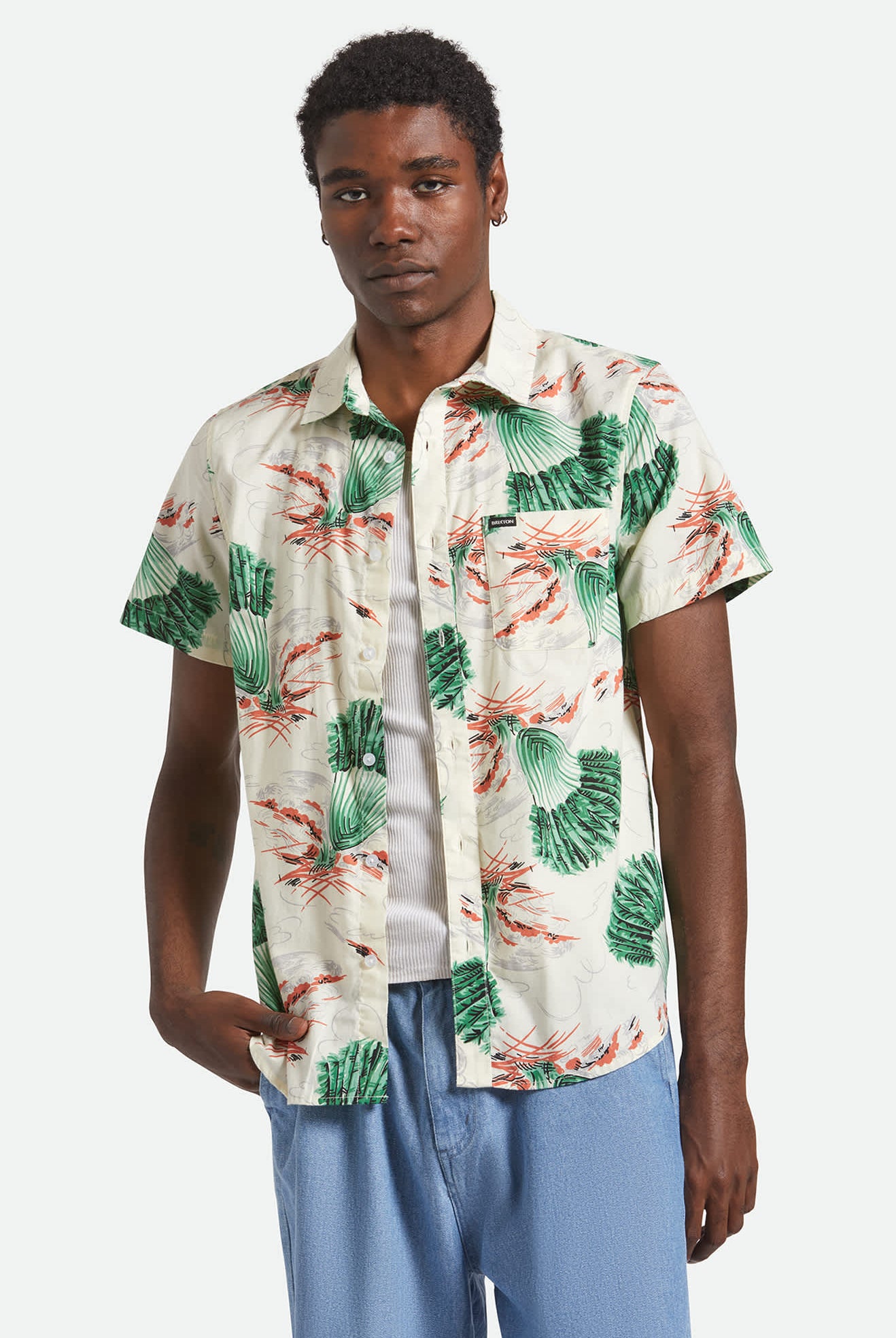 Men's Charter Print S/S Shirt in the color Vintage Palm Print - Men's Front View