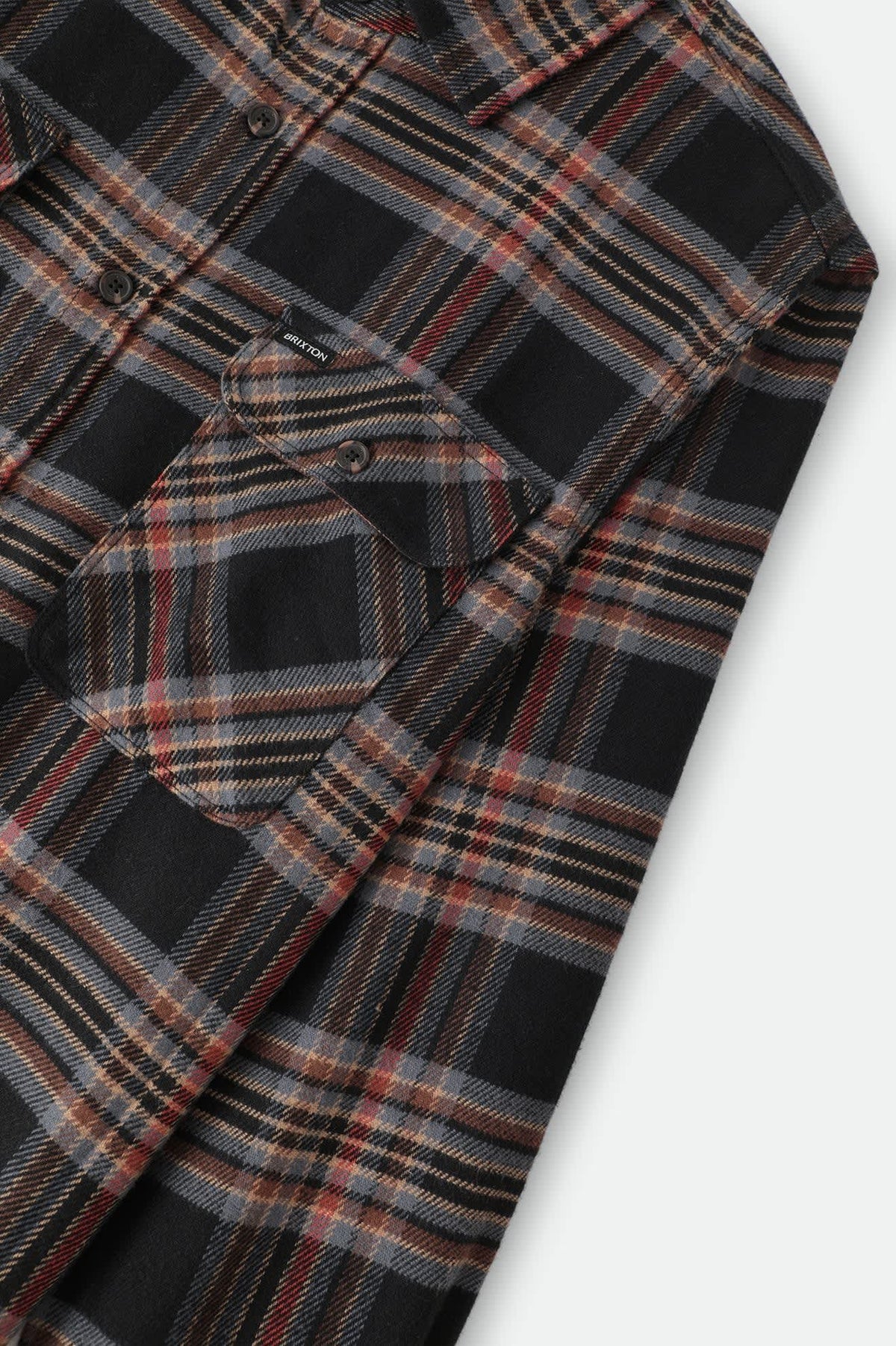 Men's Bowery Flannel in the color Black/Red Earth - Additional Laydown image