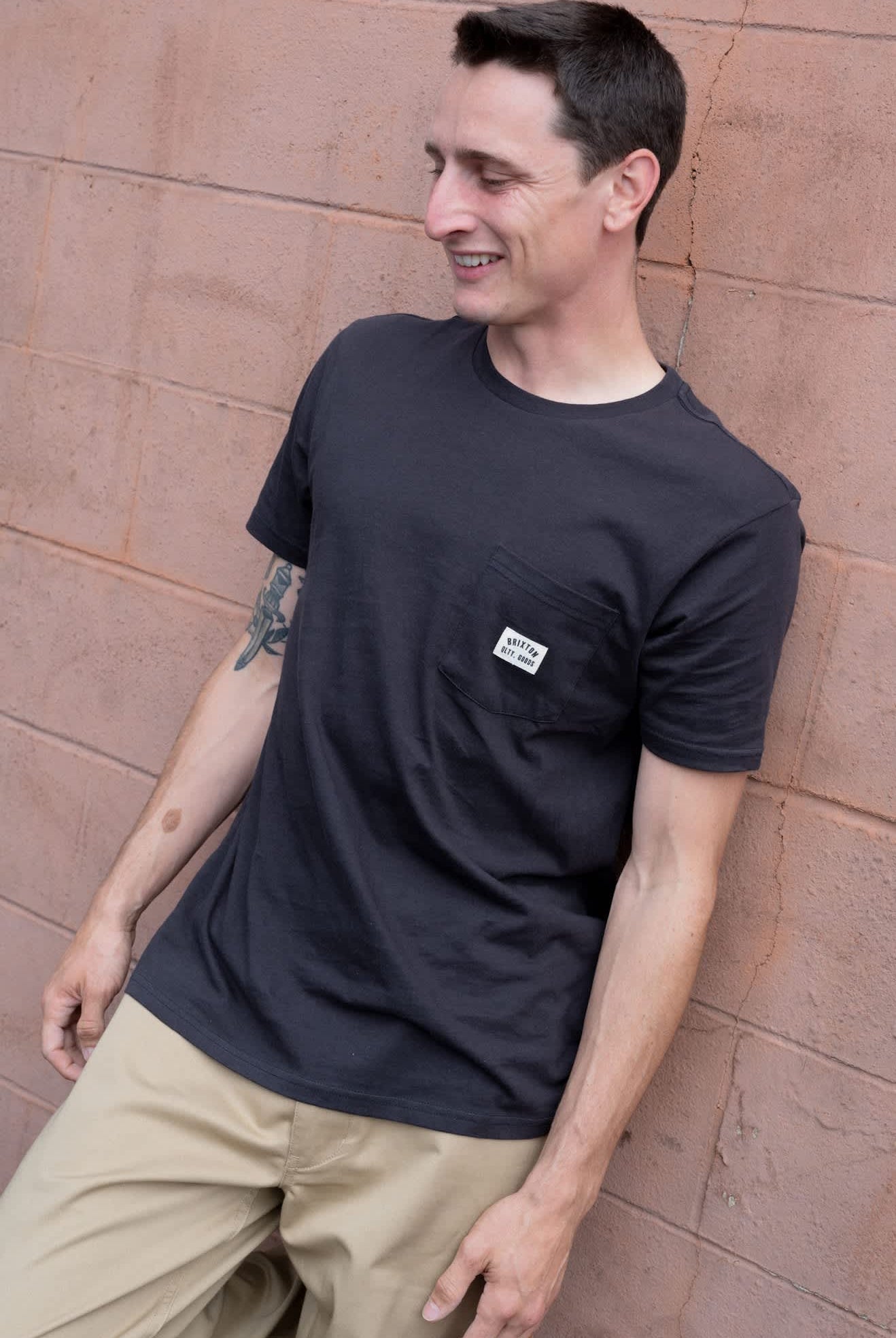 Men's Woodburn Short Sleeve Tailored Pocket T-Shirt in the color Black - Men's Front View