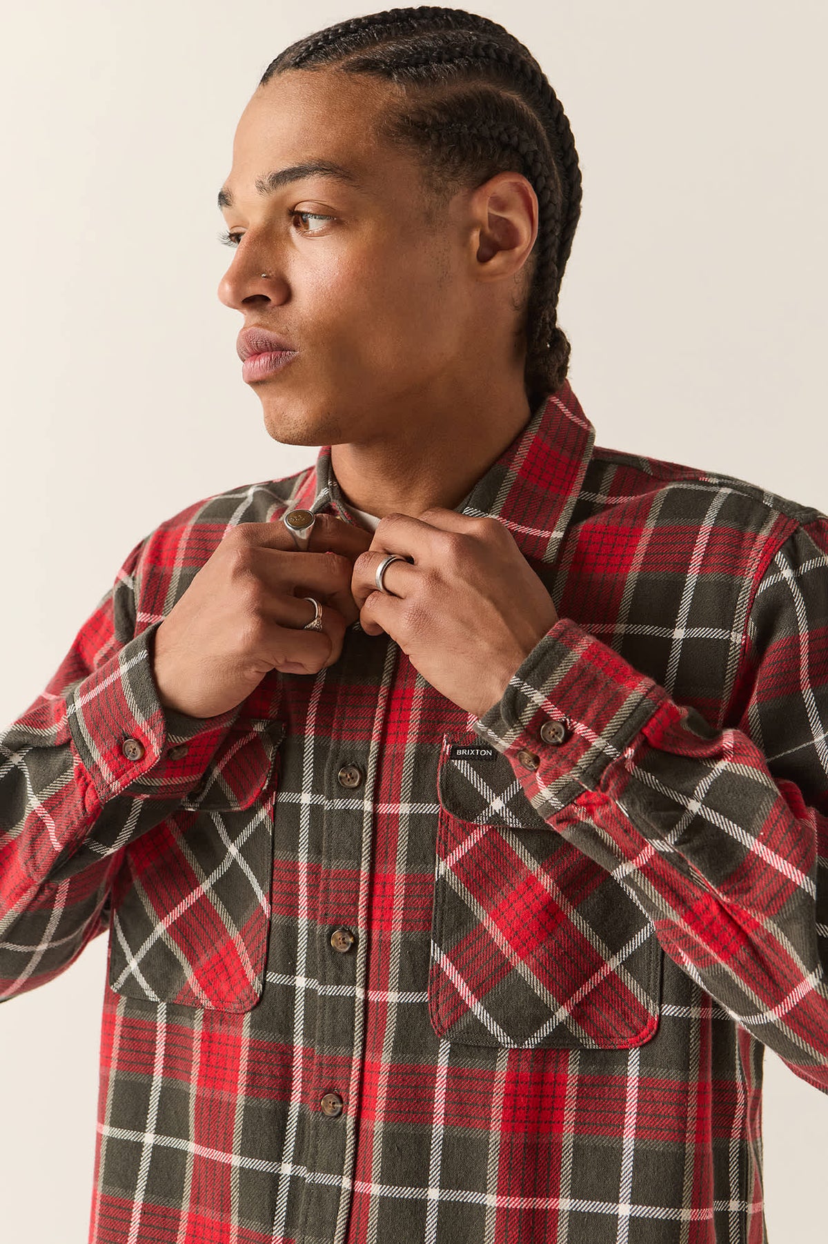 Men's Bowery Flannel in the color Washed Red/Black - Additional Fit image