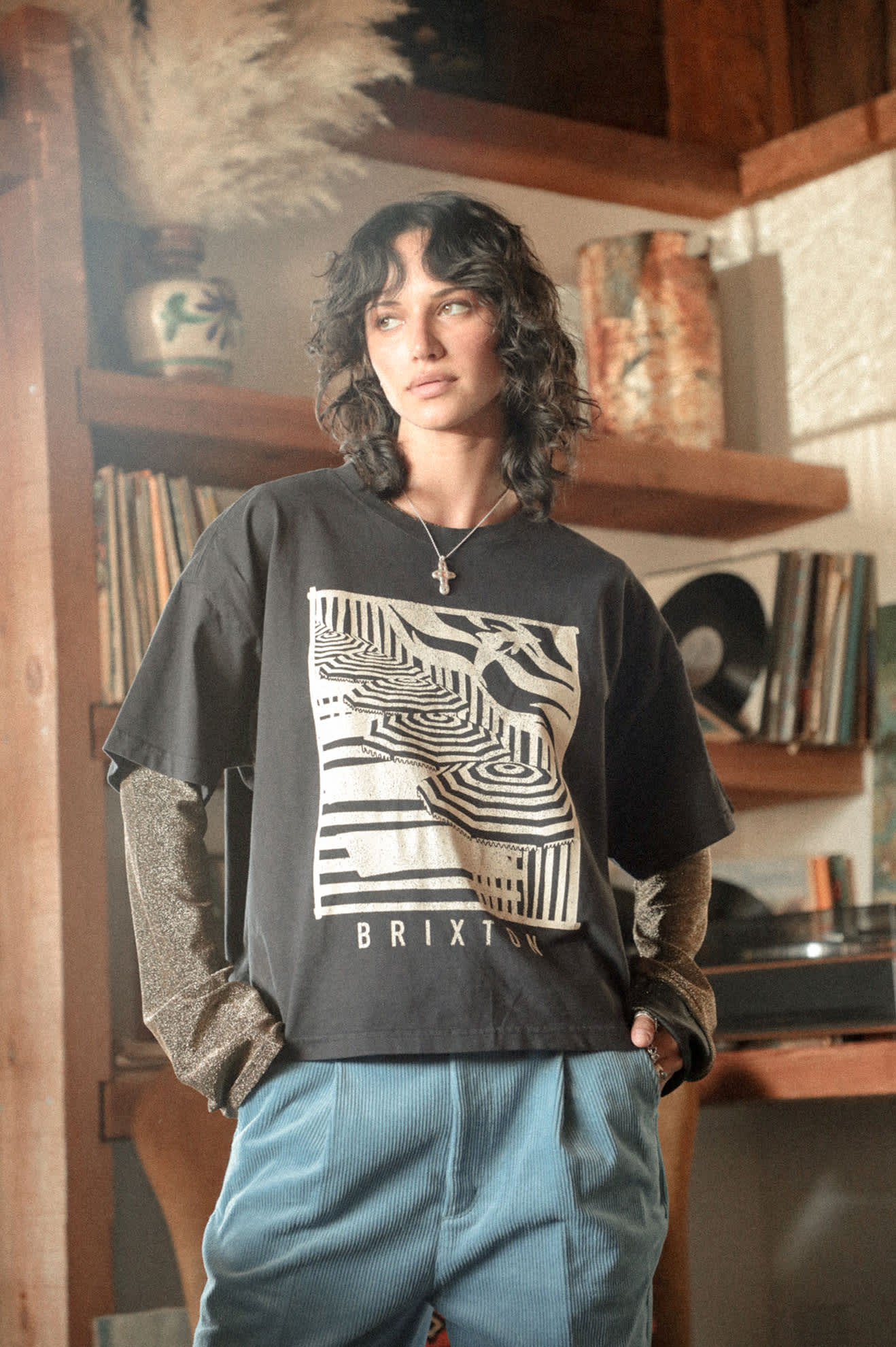 Women's Poolside Boxy Crew T-Shirt in the color Washed Black - Women's Lifestyle image