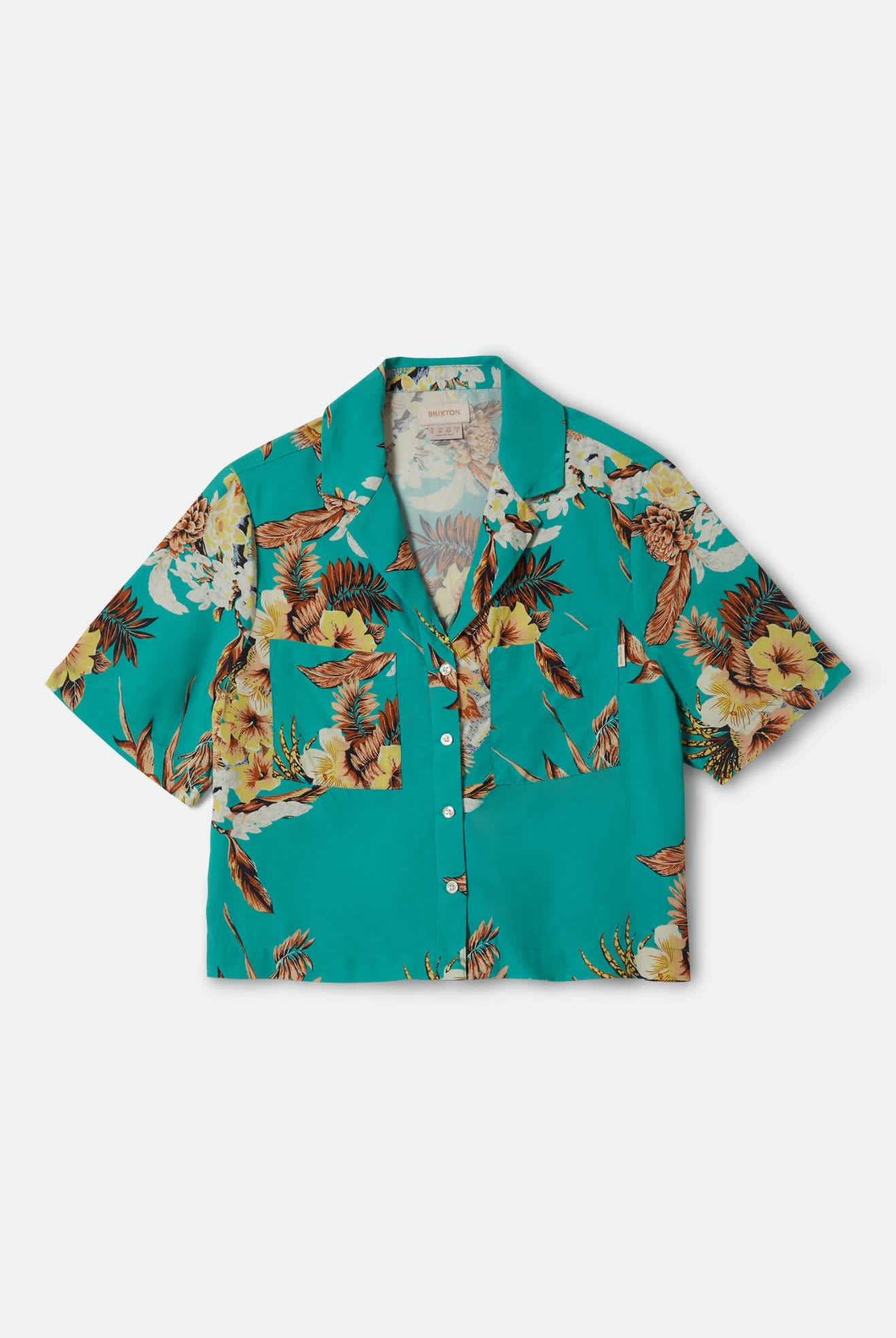 Women's Campos Button Down Shirt in the color Retro Green Flor Campos - Front Product View
