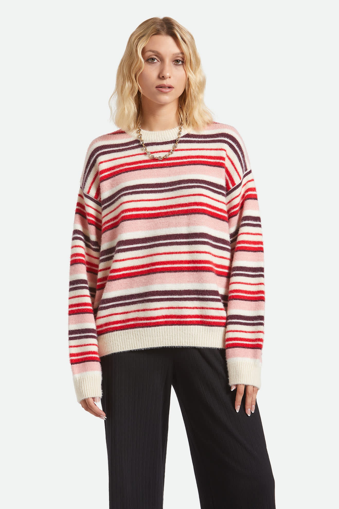 Women's Cozy Crew Sweater in the color Multi Stripe - Women's Front View