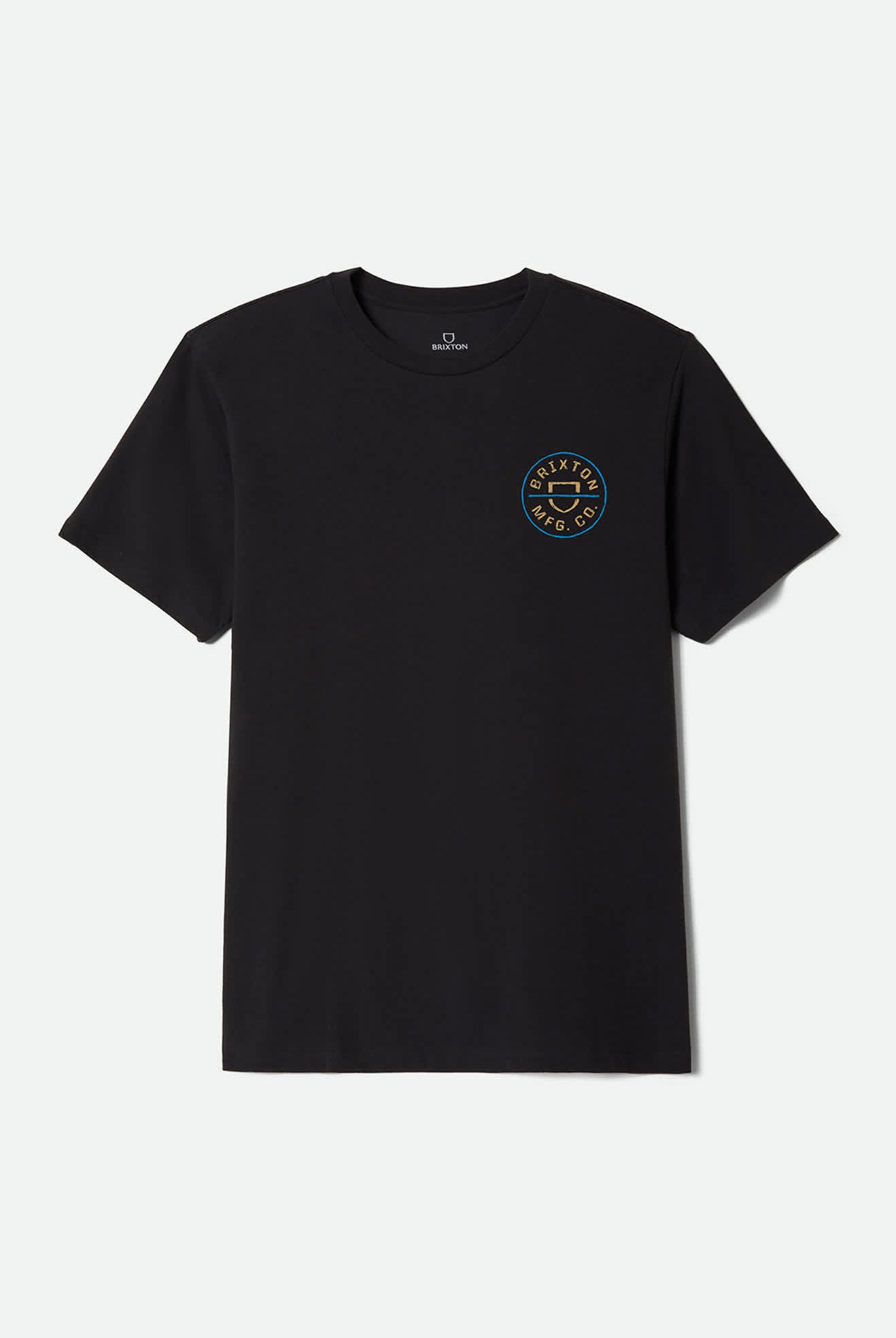 Men's Crest II Short Sleeve Standard T-Shirt in the color Black/Copper/Medium Blue - Front Product View