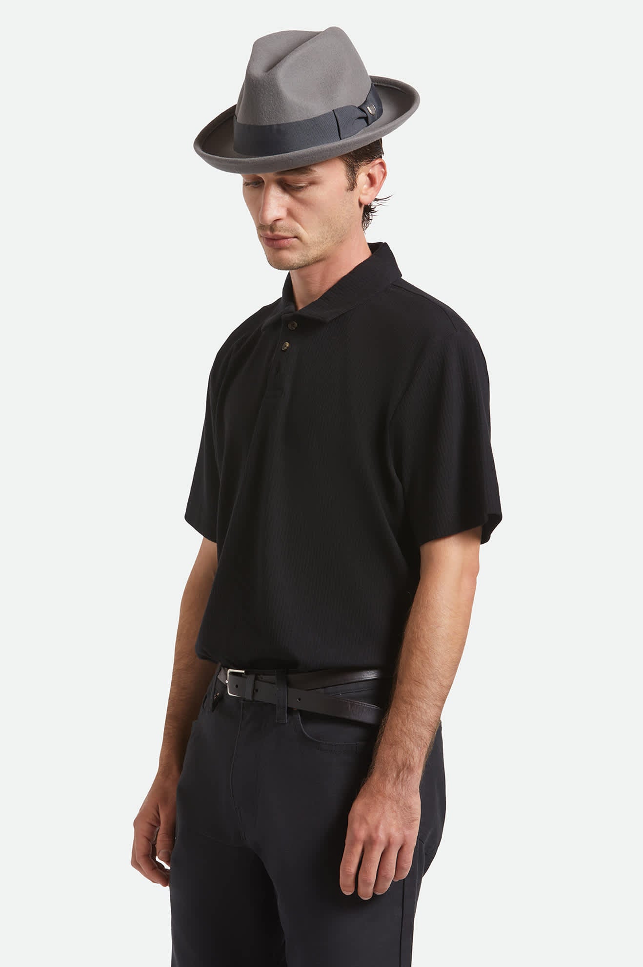 Unisex Horton Convertabrim Packable Fedora in the color Grey/Charcoal - Men's Front View