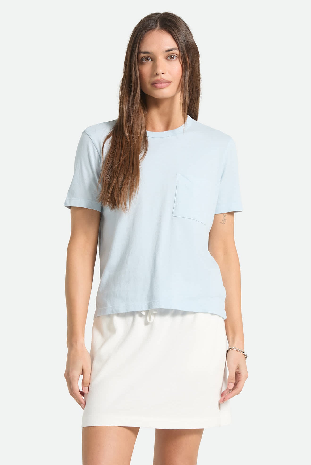 Women's Carefree Organic Garment Dye Perfect T-Shirt in the color Blue Aura - Women's Front View