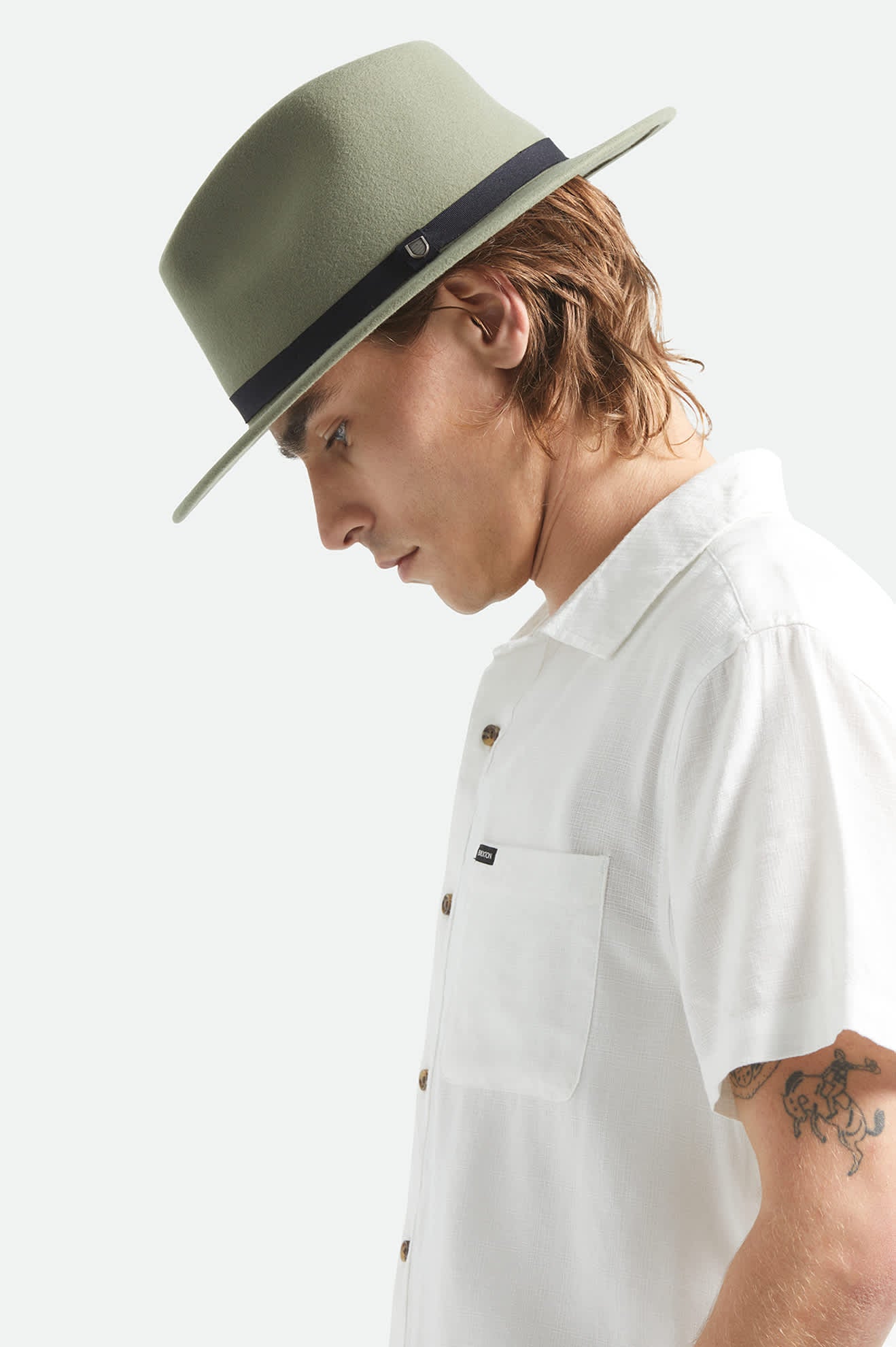 Unisex Messer Packable Fedora in the color Olive Surplus/Black - Men's Side View