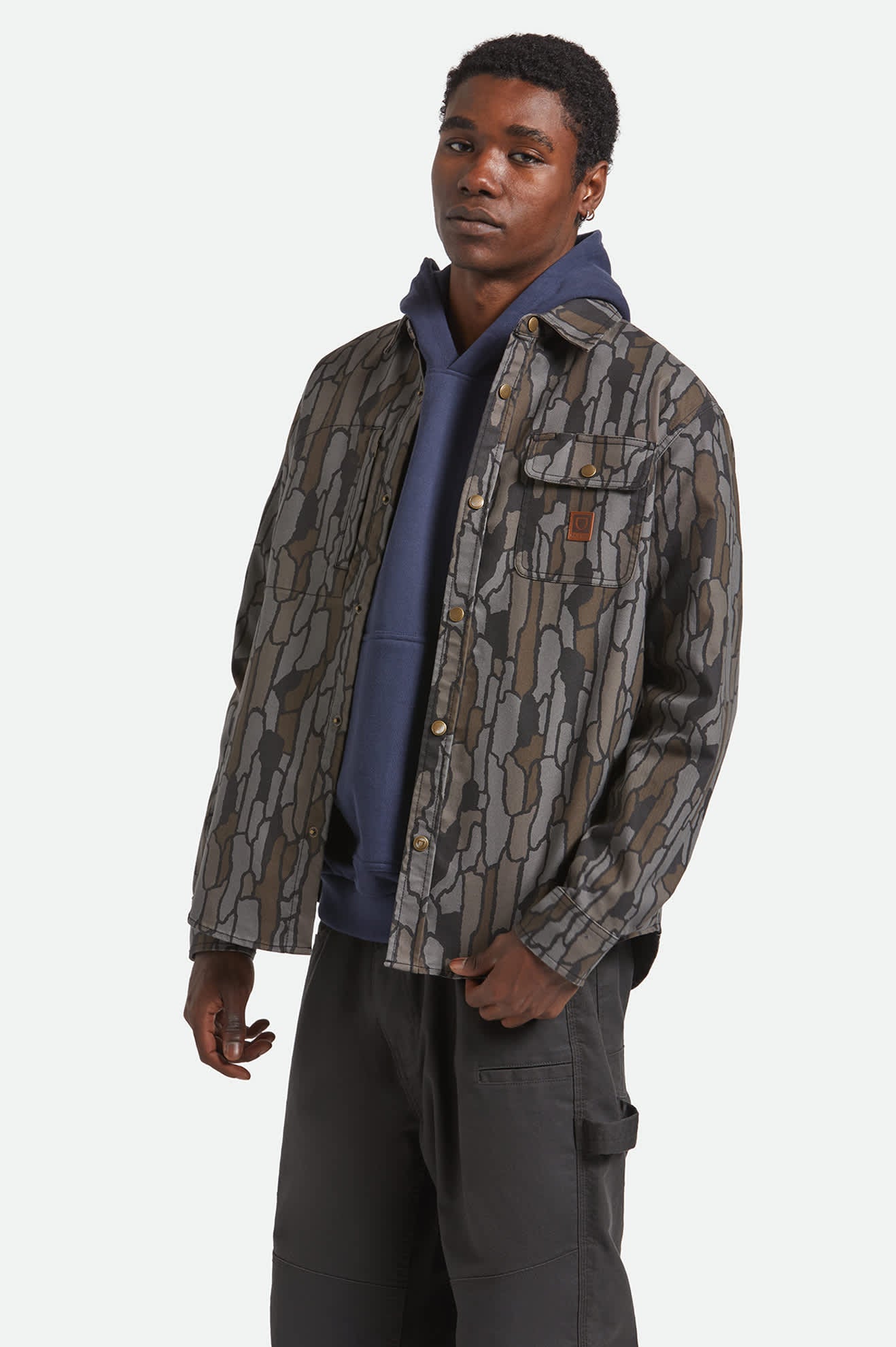 Men's Builders Stretch L/S Overshirt in the color Bark Camo - Men's Side View