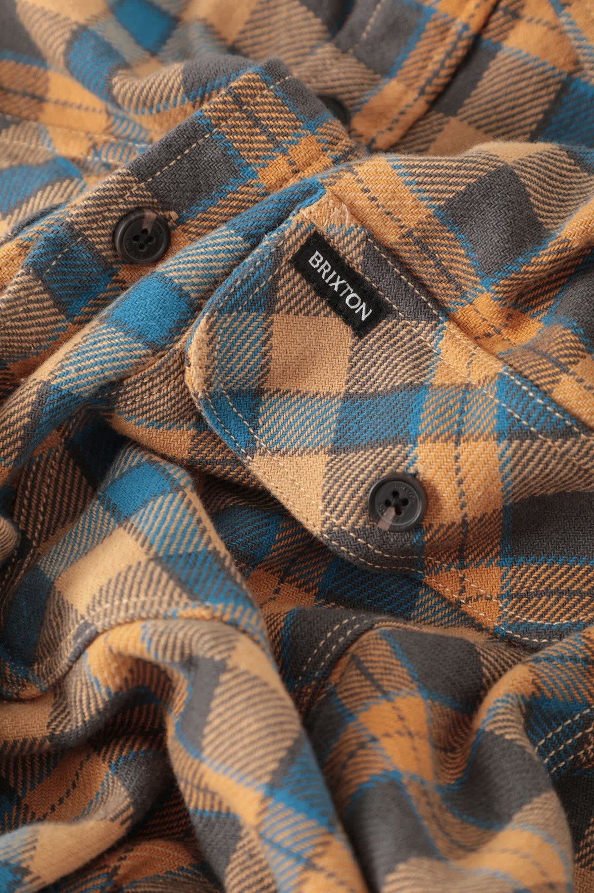 Men's Bowery Flannel in the color Khaki/Blue - Additional Laydown image