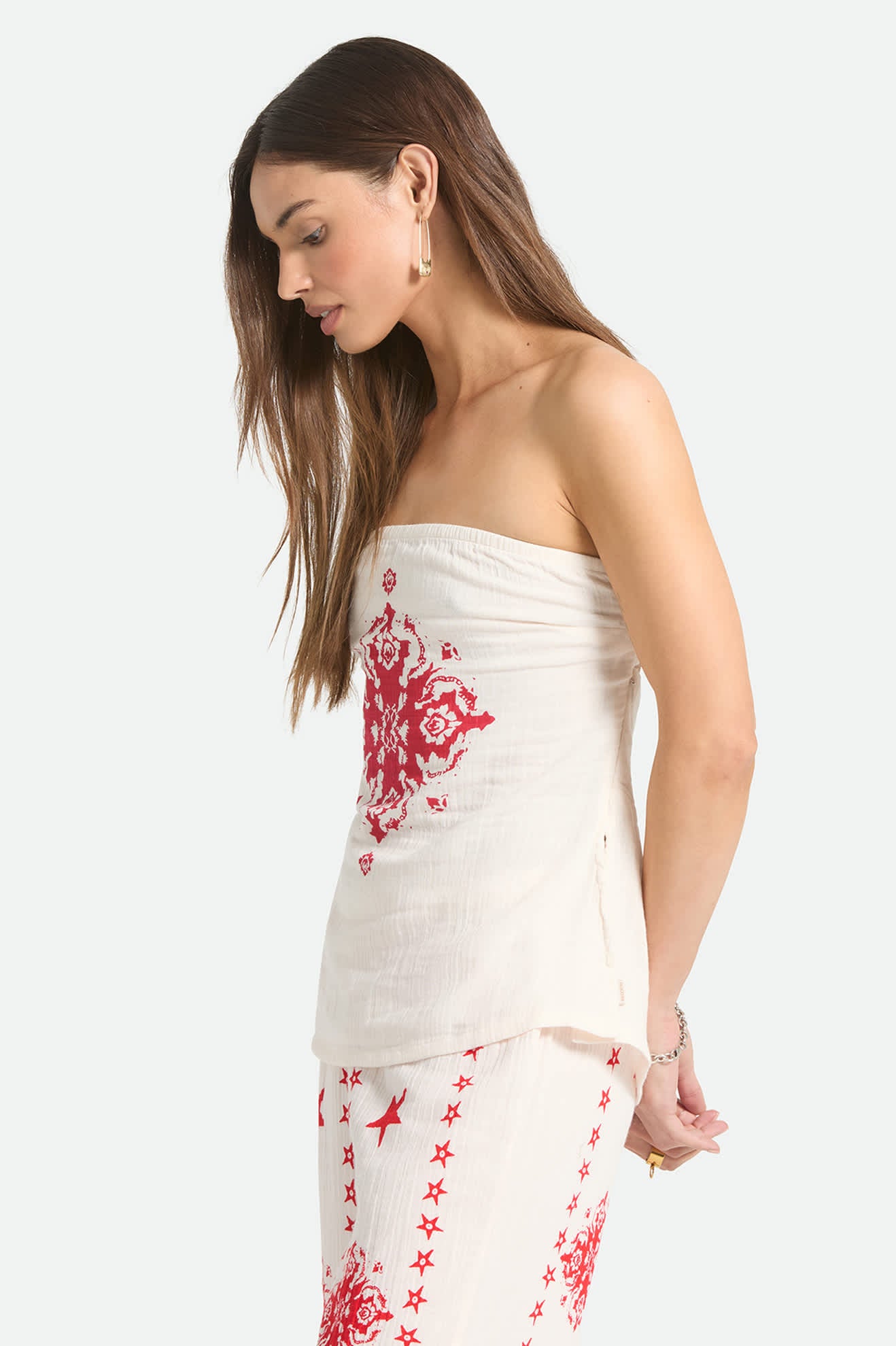 Women's The Lola Tube Top in the color Off White/Robust Red - Women's Side View