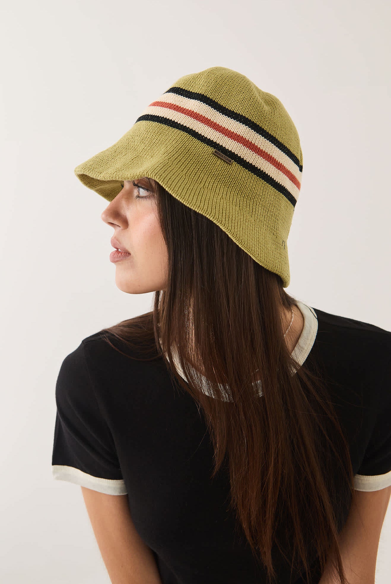 Unisex Redding Knit Packable Hat in the color Green Multi Stripe - Women's Side View