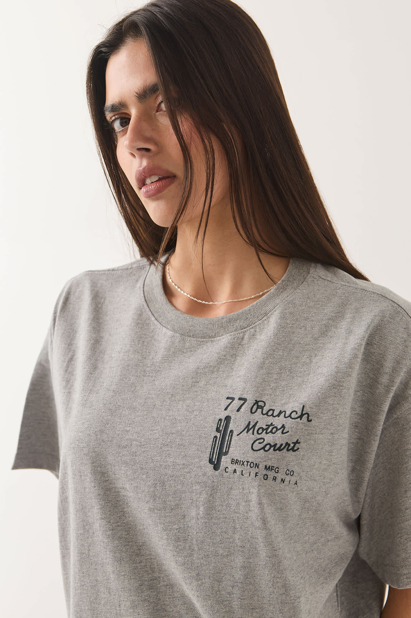 Women's Ranch Motor Court Boxy Crop Top in the color Heather Grey - Women's Side View