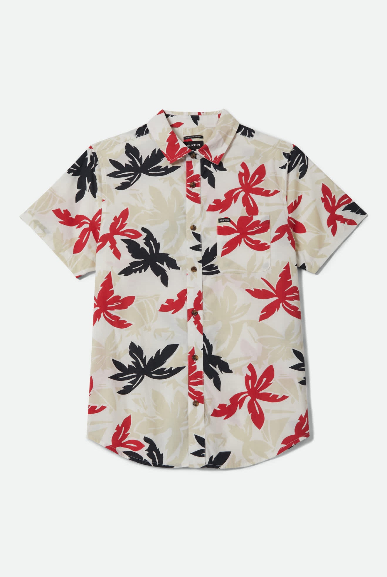 Men's Charter Print Short Sleeve Shirt in the color Off White/Black/Red Palm Floral - Front Product View